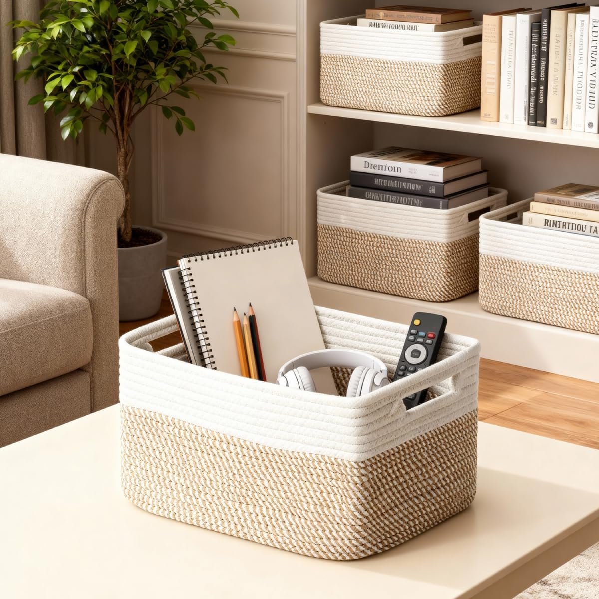 5 Pack Woven Storage Baskets, Decorative Storage Bins for Organizing - Image 7