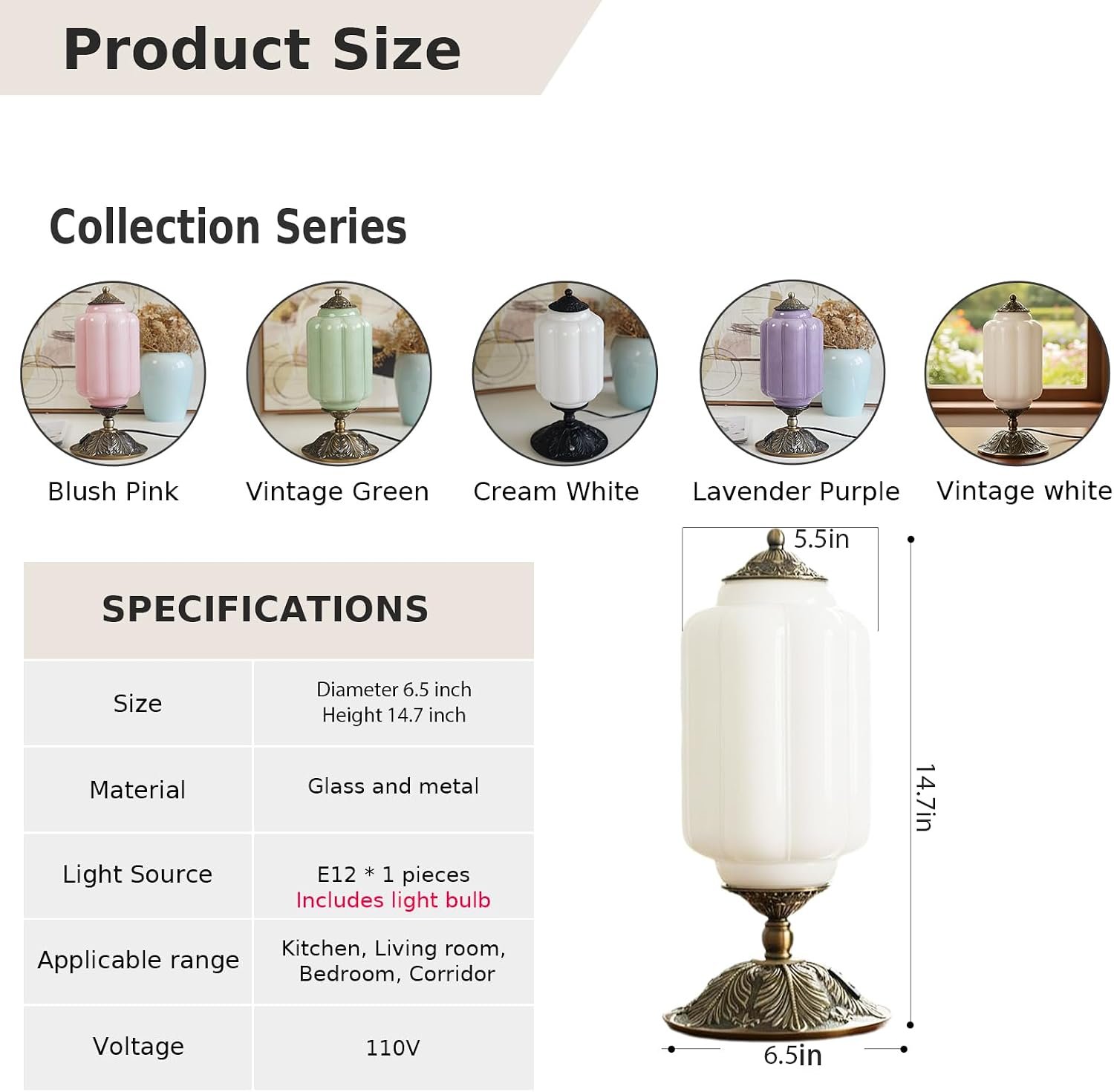 Vintage Touch Bedside Table Lamp, Elegant Green Glass Bedside Desk Lamp 3 Way Dimmable with USB C+A Charging Ports - Bedroom Nightstand & Living Room Essential (Vintage White, 6.5) - Image 4