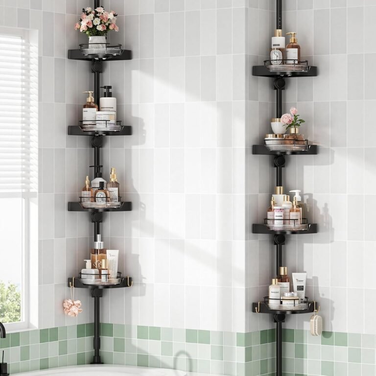shuang qing 360° Rotating Corner Shower Caddy Tension Pole Organizer, Black
