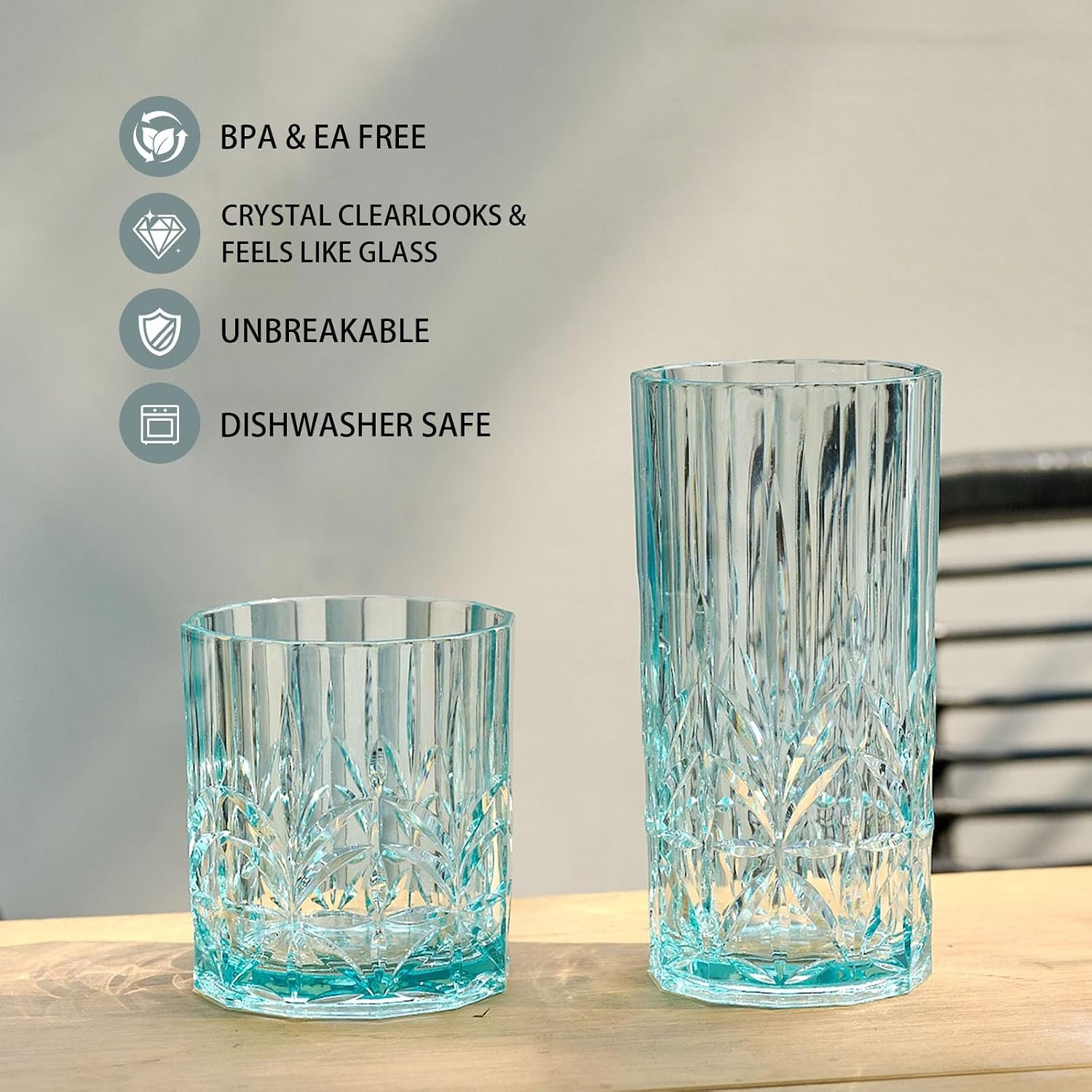 BELLAFORTE Shatterproof Tritan Plastic Tall Tumbler, Set of 4, 18oz - Myrtle Beach Drinking Glasses - Unbreakable Drinking Glasses for Parties - BPA Free - Teal - Image 3