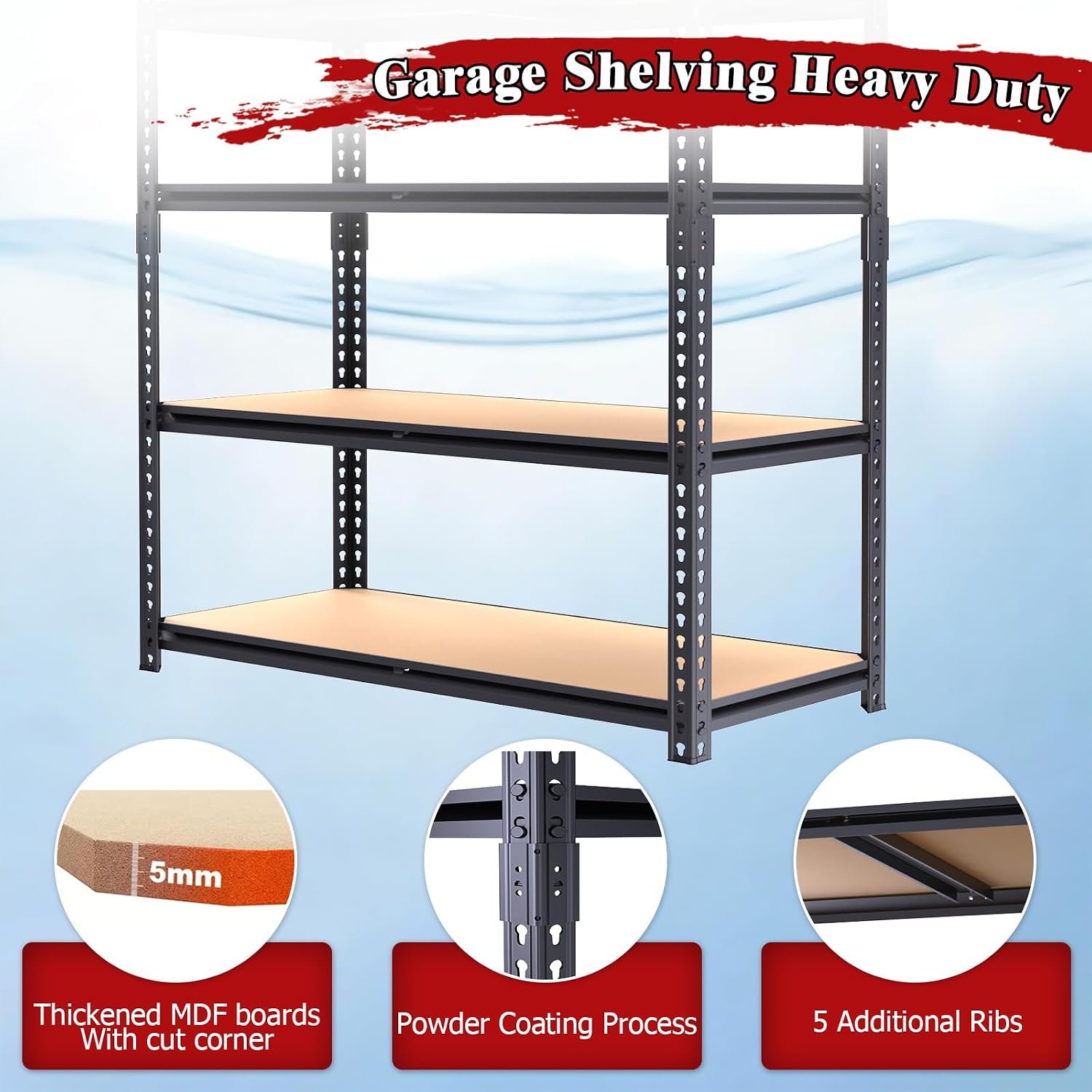 72" H Storage Shelves,Storage Shelves Heavy Duty,2400LBS Metal Shelving Units,Adjustable Garage Shelving Heavy Duty for Garage Storage,Warehouse,16"x35.5"x72 - Image 5