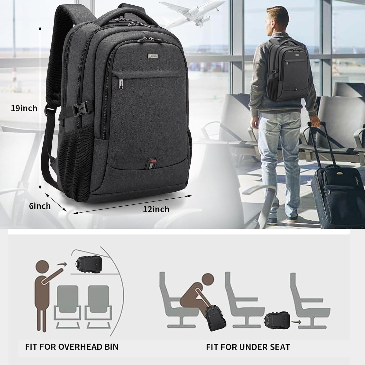 DUSLANG 17 Inch Laptop Backpack for Travel Water Resistant College Backpack for Men/Women Laptop Bag with USB Charging Port,Black - Image 8