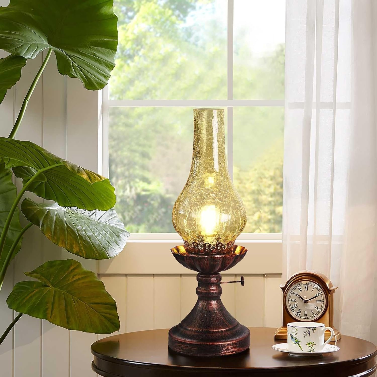 Vintage Table lamp Antique Rustic Farmhouse Desk Lamps Western Victorian Crackled Glass Design Bedside Lamps Living Room Bedroom Studio (Amber) - Image 3