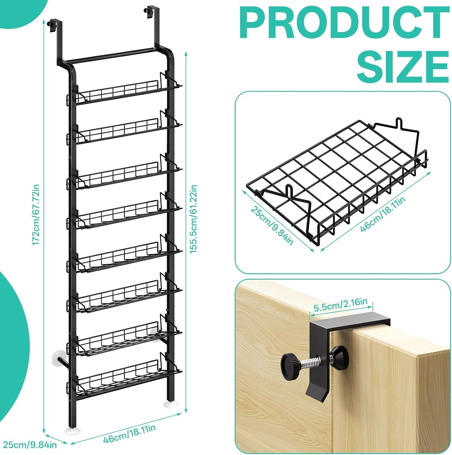 DTUQYX Over Door Shoe Rack - 8 Tiers Adjustable Heavy Duty Metal Hanging Shoe Rack for Closet Door, Space Saving Wall Mounted Shoe Storage Organizer for Shoes & Accessories, 67.52"x17.91"x9.84" - Image 2