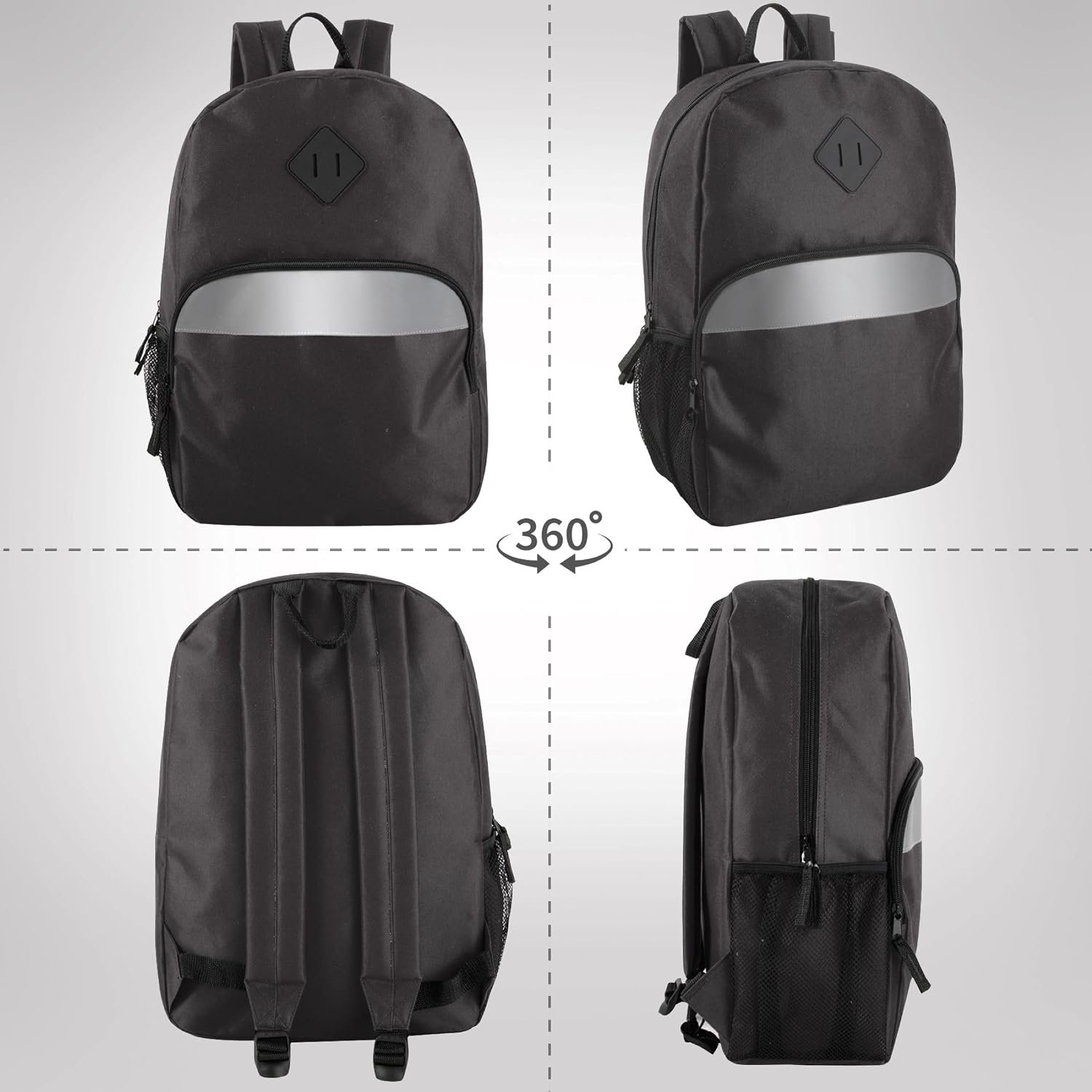 Trail maker (24 Pack) 17" Backpack – Reflective School Backpack with Padded Straps, Water Bottle Pockets for Kids & Adults, School Travel Camp (Black) - Image 8