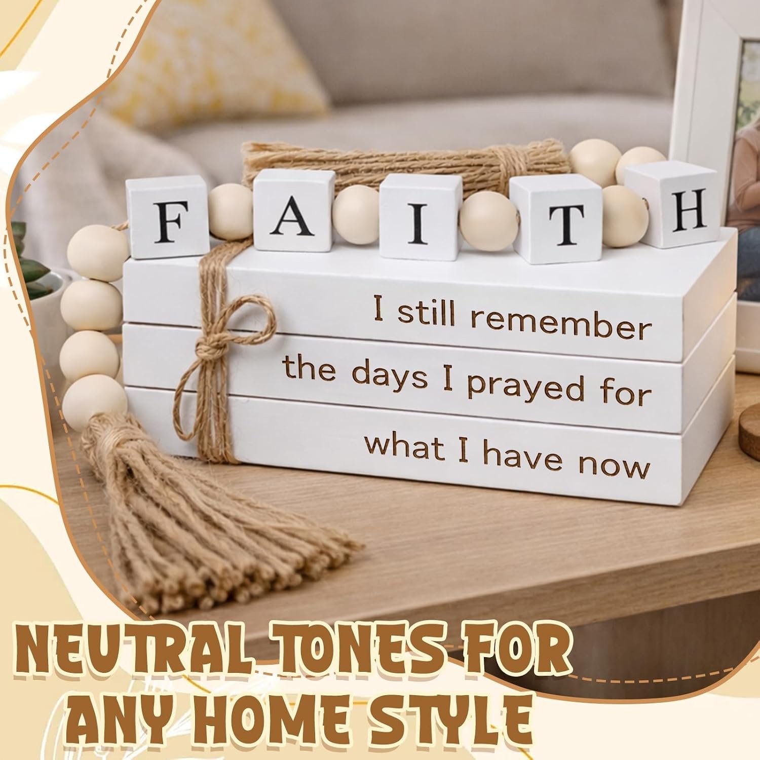 Farmhouse White Fake Decorative Books Wooden Box for Home Office Decor - Religion Christian Faith Aesthetic for Living Room, Console Table, Bookshelf, Tv Stand, Entryway - Image 3