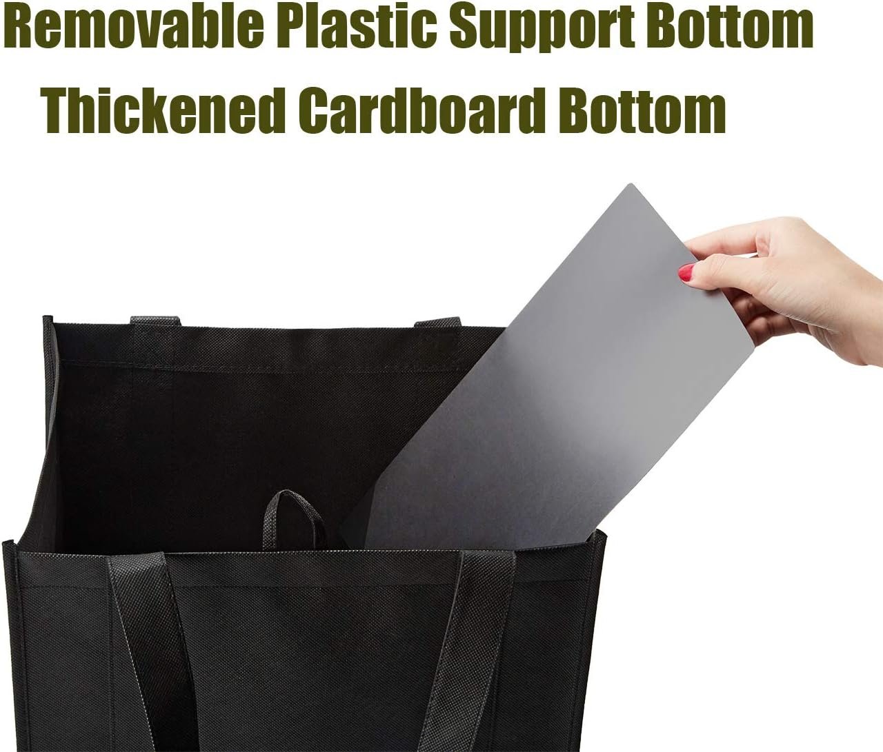 NERUB 10 Pack Reusable Reinforced Handle Grocery Bags - Heavy Duty Large Shopping Totes with Thick Plastic Bottom can hold 40 lbs - Image 4