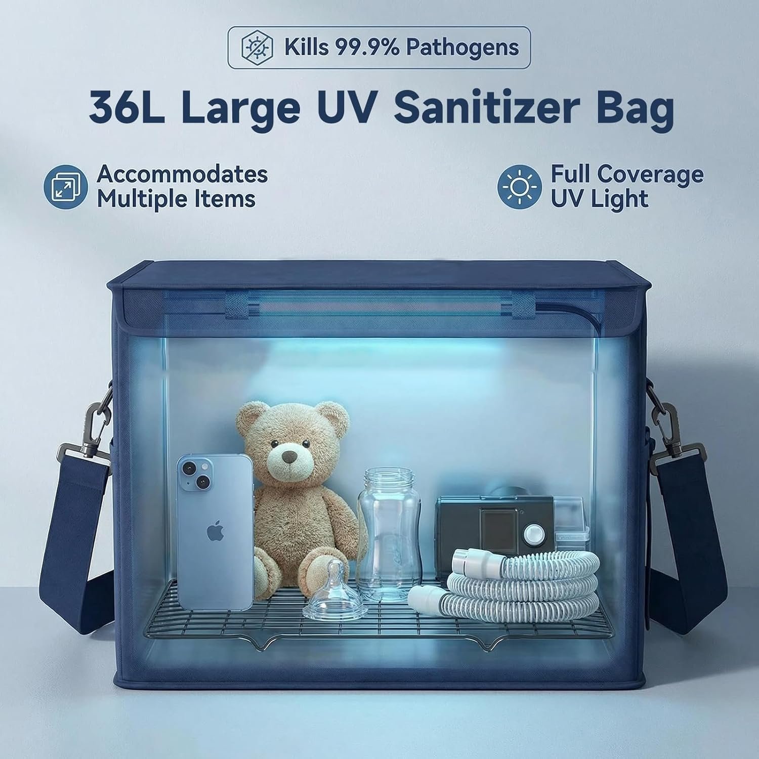 UV Light Sanitizer Box Foldable Large Cleaner and Sanitizing Machine with Timer UVC Light Sanitization Bag Household for Cell Phone,Earphones,Plush Toys,Towels,Keys,Brushes and Combs(36L) - Image 2