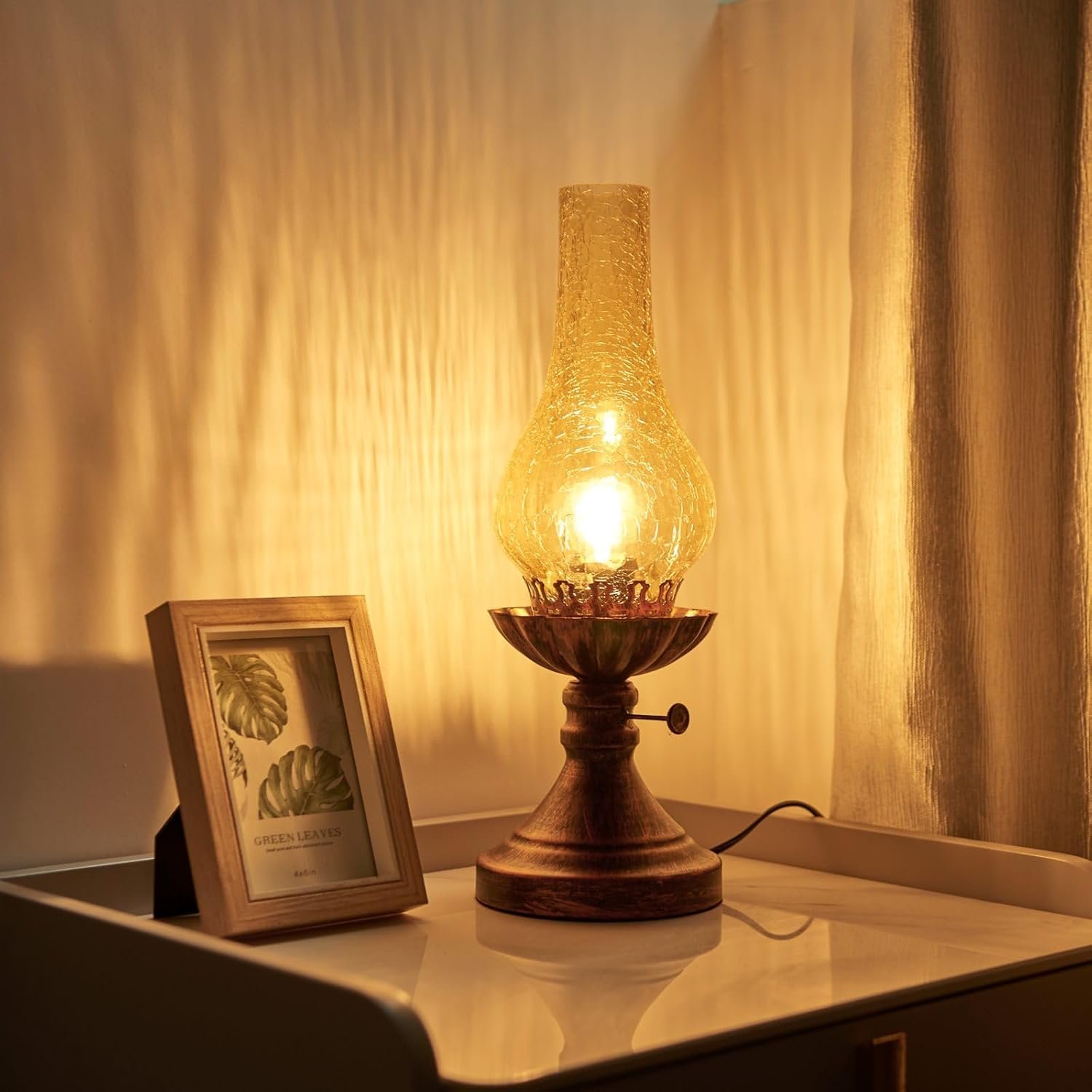 Vintage Table lamp Antique Rustic Farmhouse Desk Lamps Western Victorian Crackled Glass Design Bedside Lamps Living Room Bedroom Studio (Amber) - Image 7