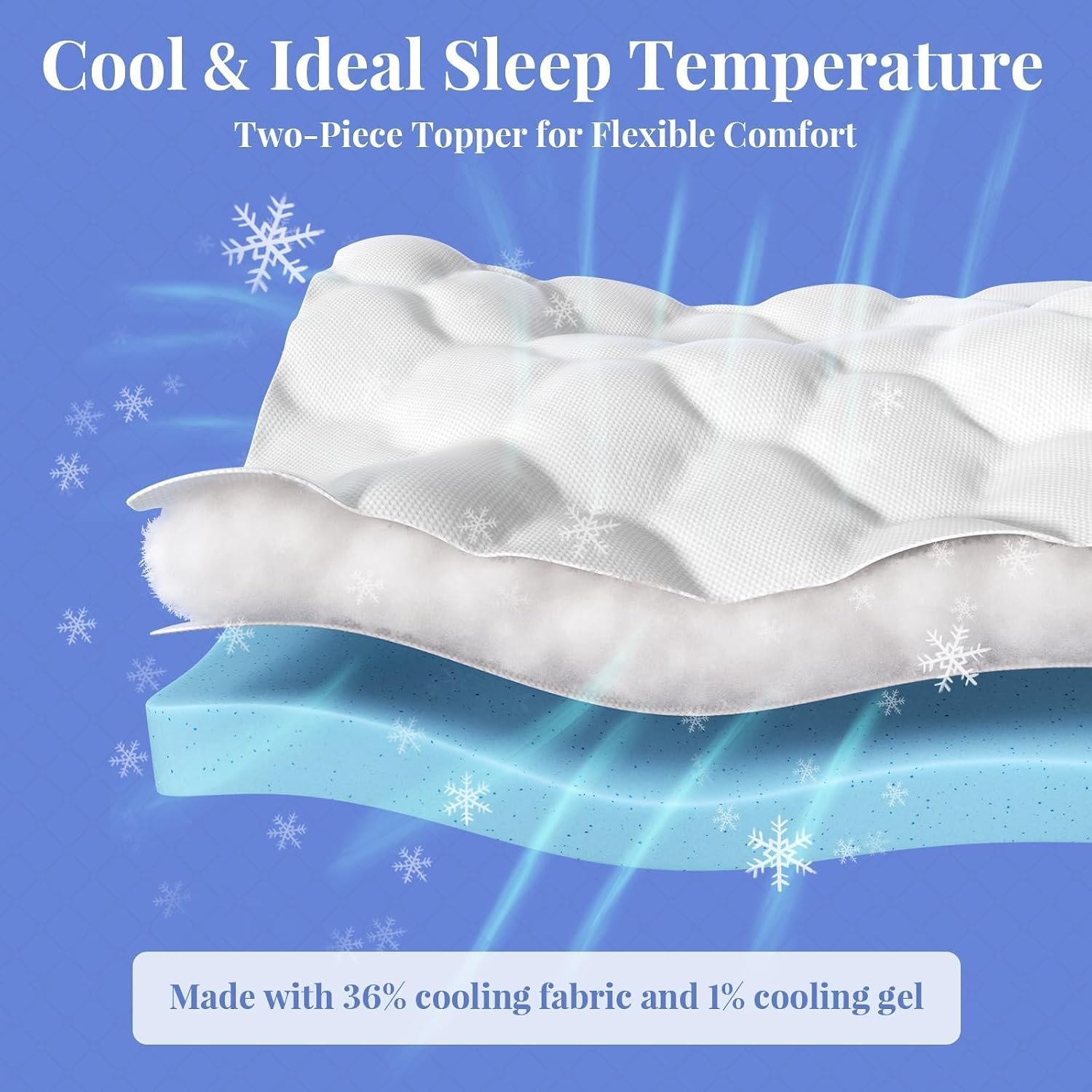 OhGeni Cooling 4 lnch Queen Size Dual Layer Mattress Topper, 2 Inch Gel Memory Foam, 2 Inch Soft Pillow Top Pad, Guest Bedroom Essentials Mattresses Cover, with 1000 pcs air Holes - Image 4