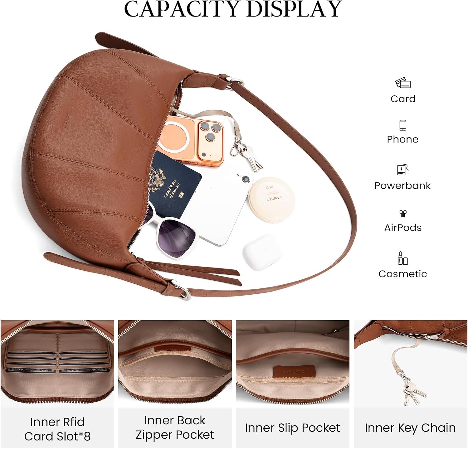 befen Genuine Leather Crossbody Sling Bags for Women with Rfid Blocking Trendy Crescent Purse Cross Body Shoulder Handbags - Image 5