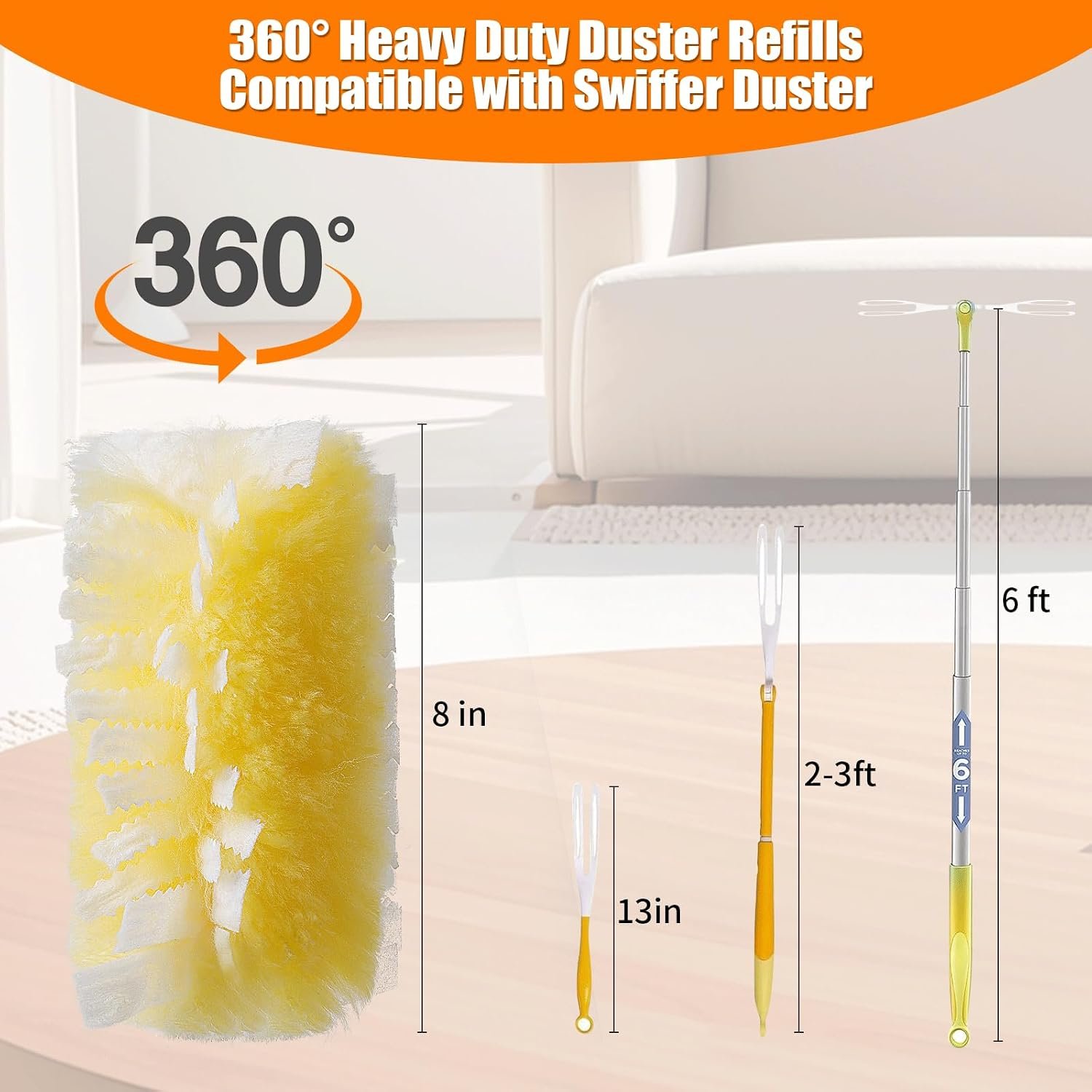 50 Count 360° Heavy Duty Duster Refills Compatible with Swiffer, Larger Size-Extra Thick Electrostatic Disposable dusters Refill for Electronics, Furniture, Blinds, Ceiling Fans, Unscented - Image 2