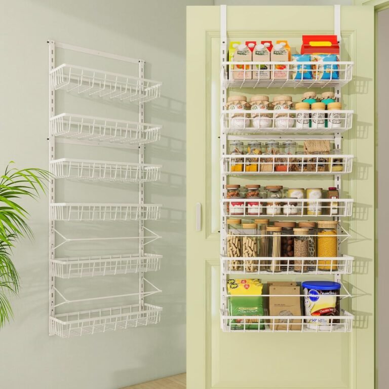 Mefirt Over The Door Pantry Organizer, Wall Mount Spice Rack 6-Tier White