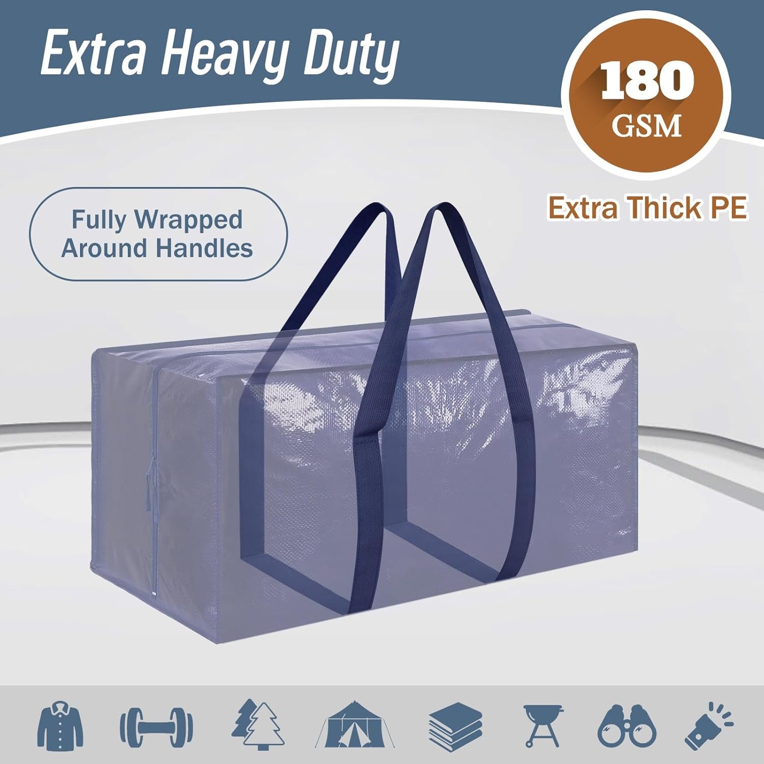 6 Pack Extra Heavy Duty Large Moving Bags with Strong Zipper, Dark Blue - Image 2