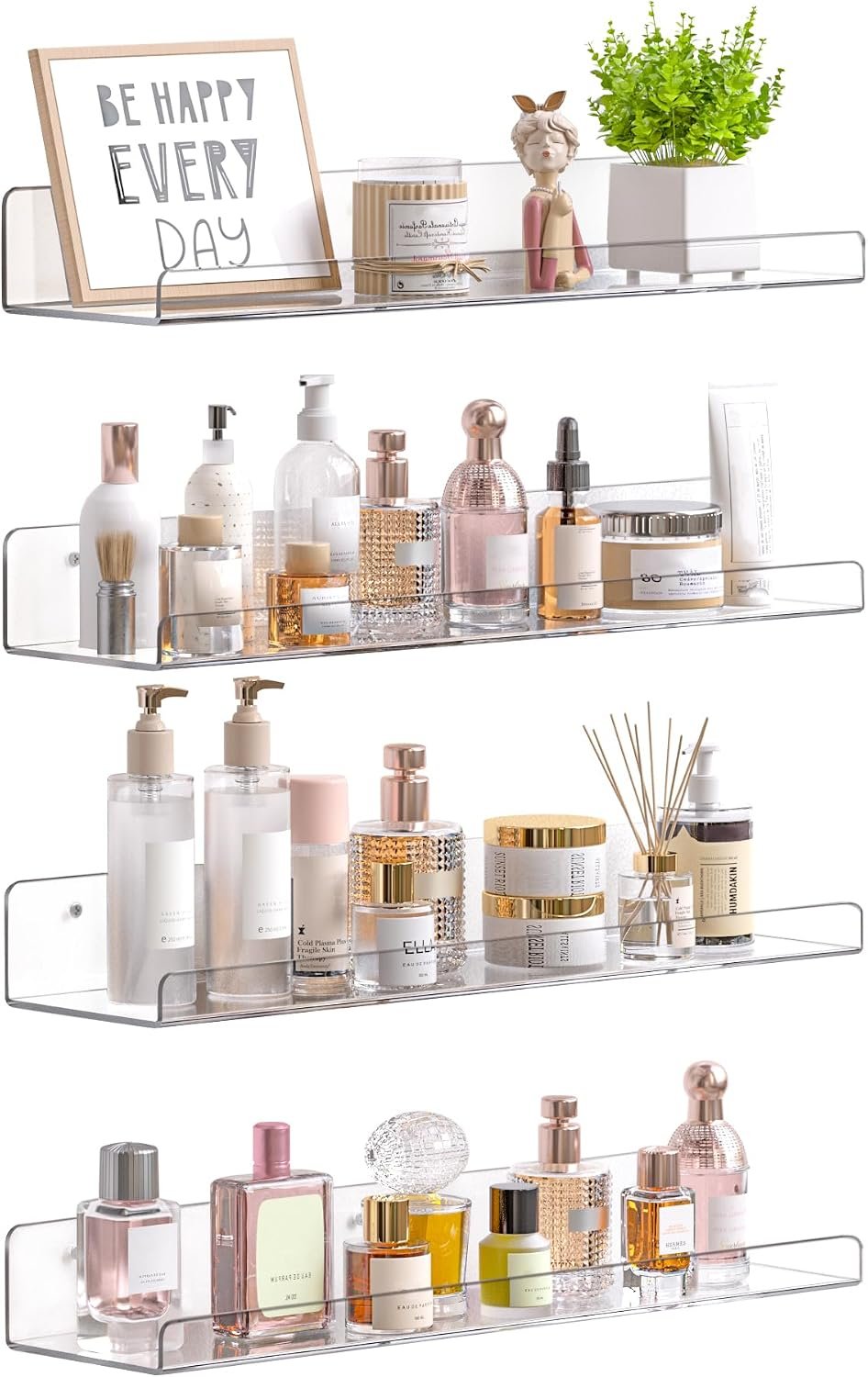 upsimples 4 Pcs 15" Acrylic Shelves for Wall Storage and Organizer, Clear