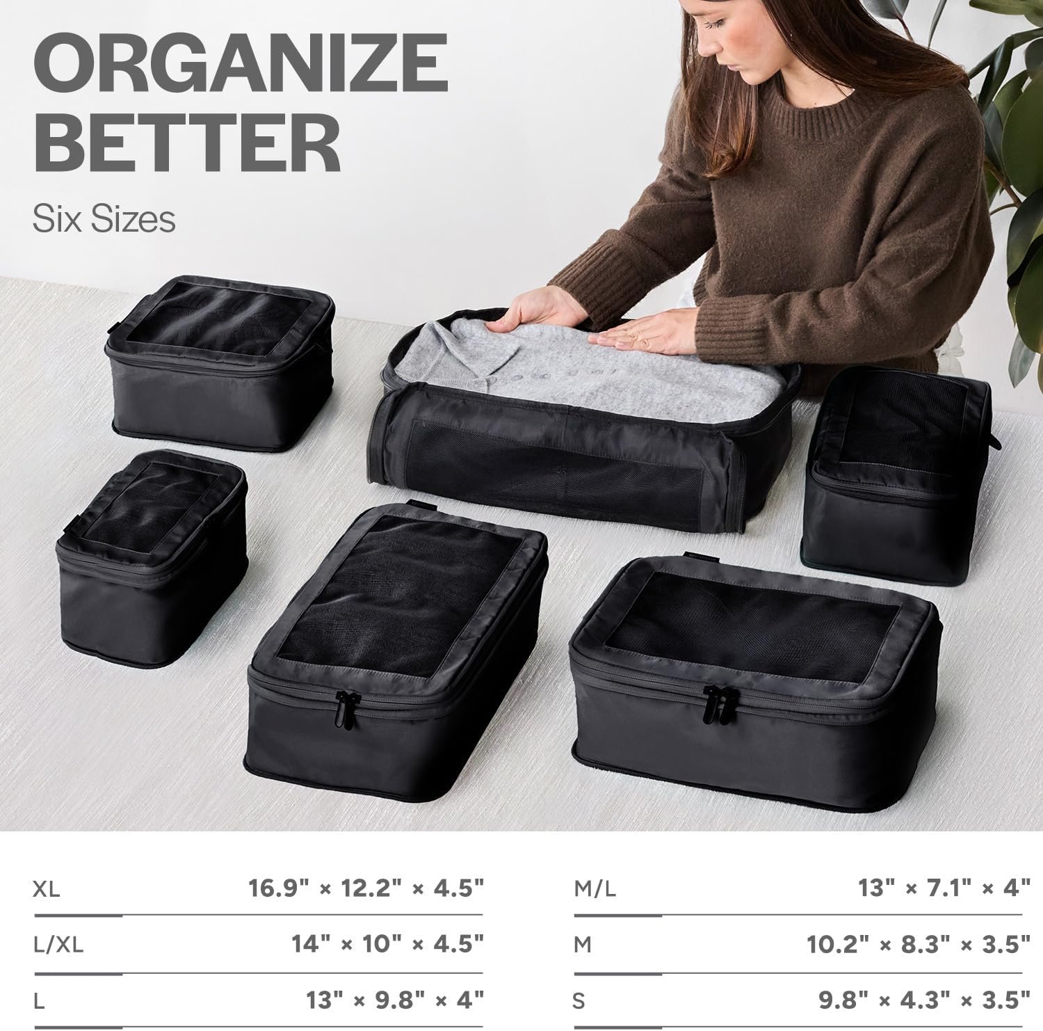 Aerotrunk Compression Packing Cubes for Travel, 6-Pack, Black - Image 3