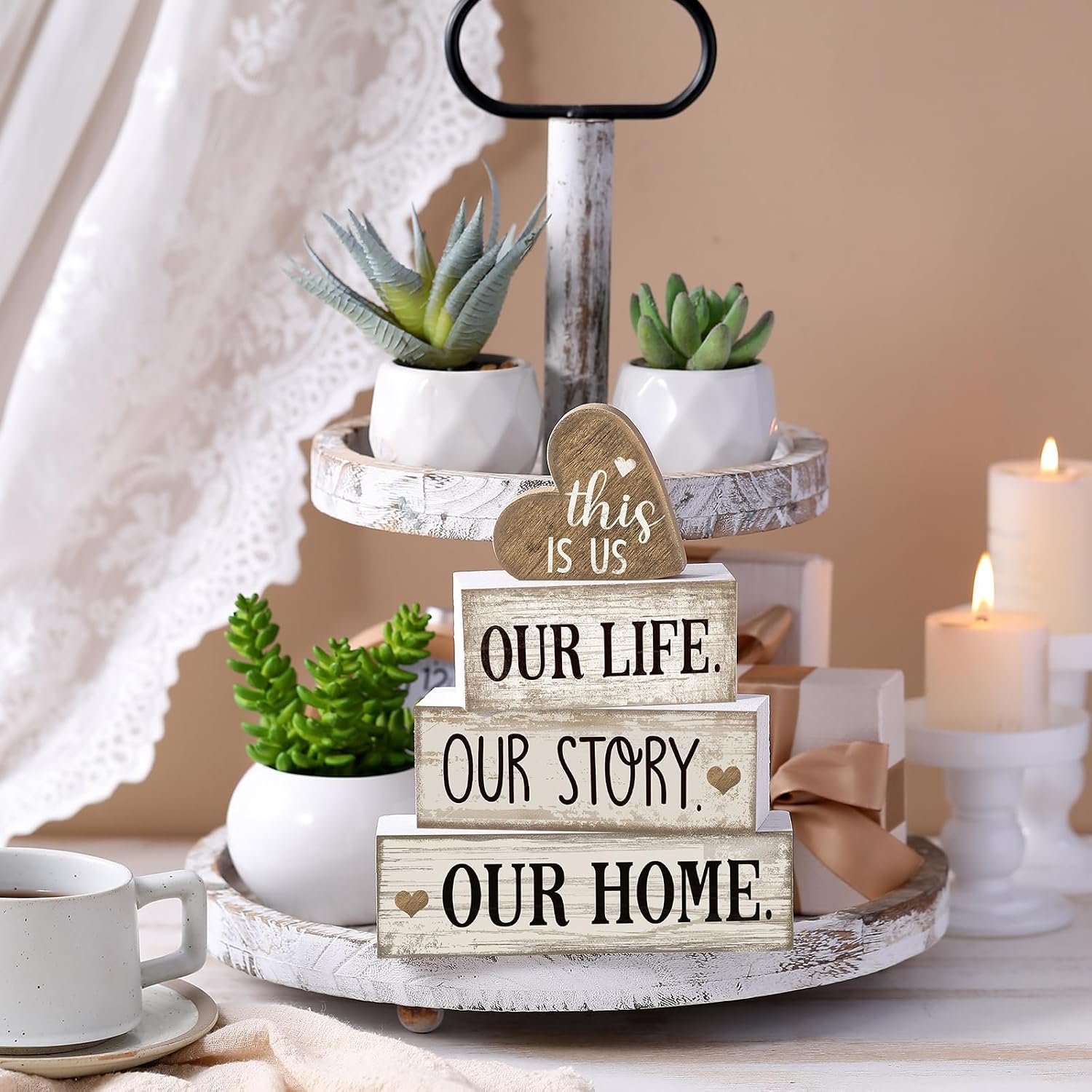 Conelist 4 Pcs Farmhouse Table Decoration, Home Sweet Home Heart Decor - Image 6