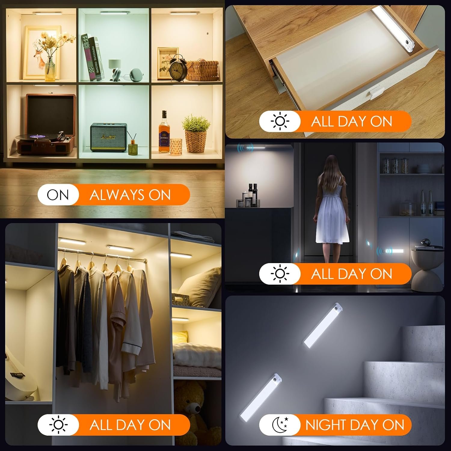 RUIKORING 8.5" Under Cabinet Lighting 6 Pack, 3 Colors Closet Lights - Image 8