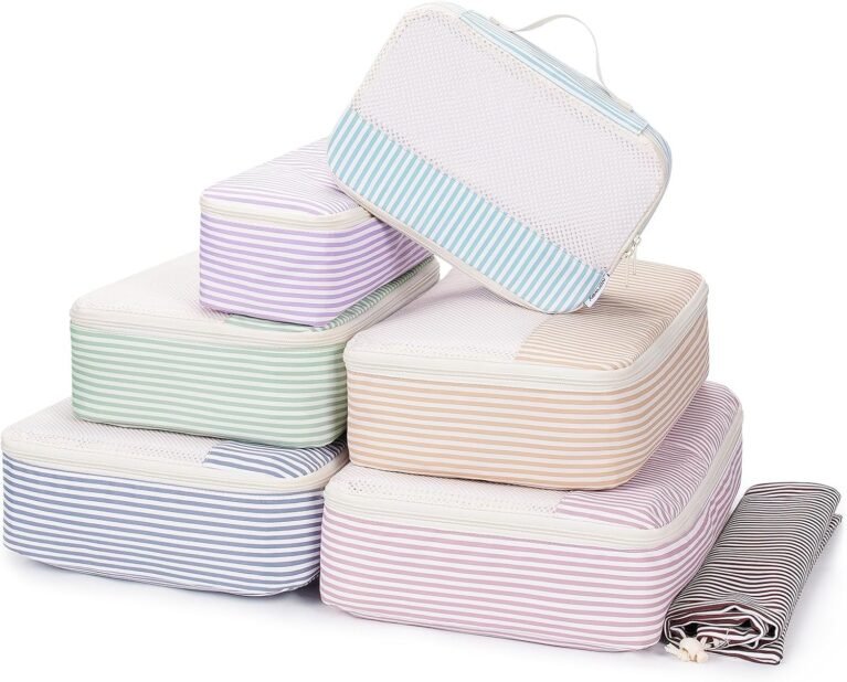 Narwey 7 Set Striped Packing Cubes for Travel Carry on Suitcase Luggage Organizer Bags for Kids Women Men, Durable Packing Organizers Bag, Travel Essentials Accessories (Stripe Combined)