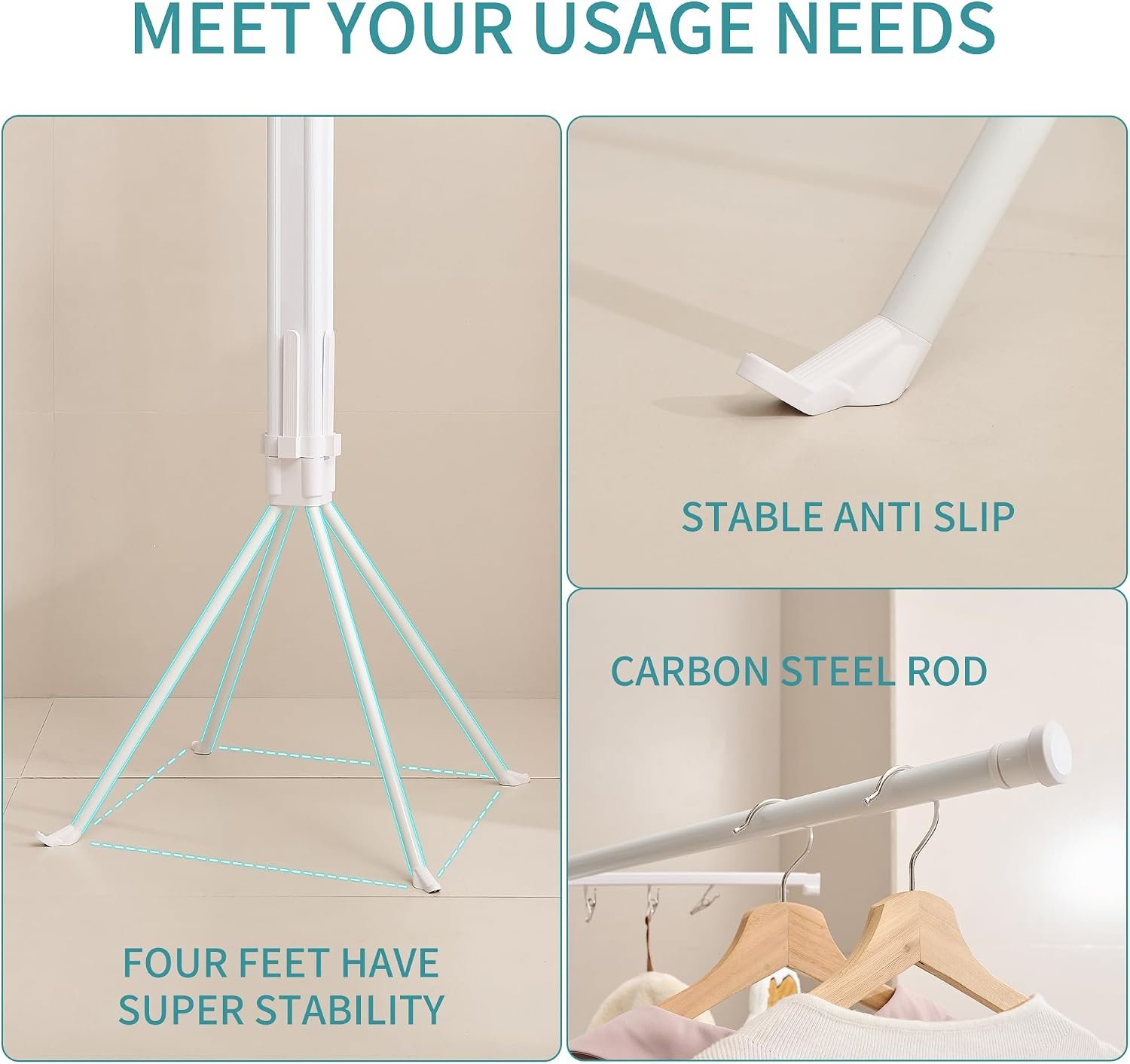 JOOM 4 Legs Clothes Drying Rack, Garment Rack Portable and Foldable Space Saving Laundry Drying Rack - Drying Rack Clothing 4rods16 Clips,Floor Folding Balcony Bedroom Household - Image 3