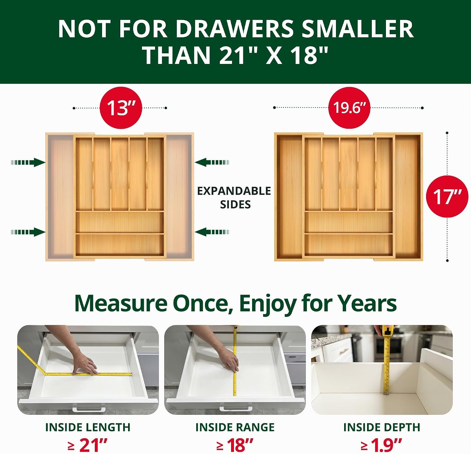 ROYAL CRAFT WOOD Luxury Bamboo Kitchen Drawer Organizer - Silverware Organizer, Utensil Holder & Cutlery Tray Drawer Dividers for Flatware (9 Slot, Natural) - Image 4