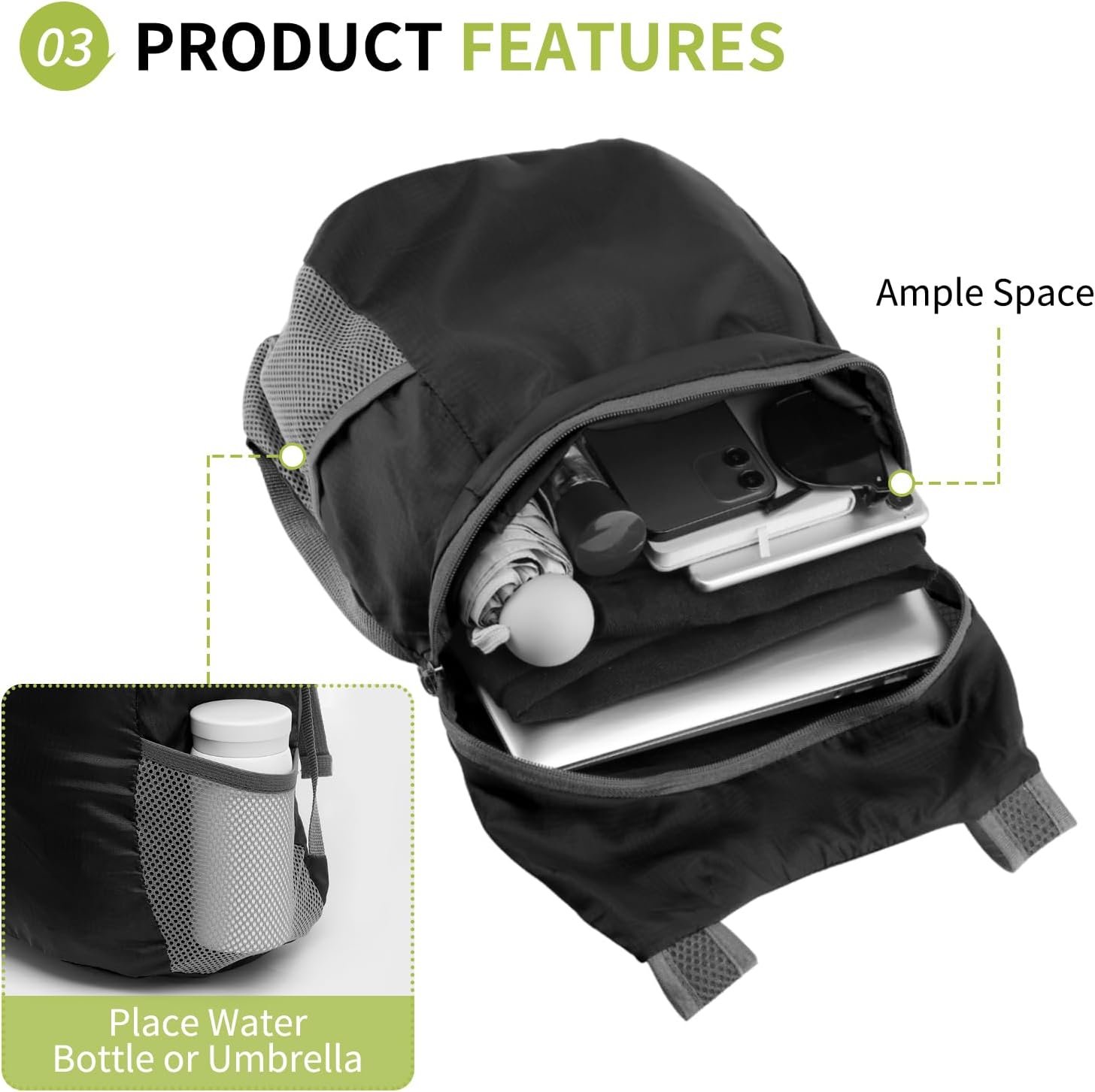 Ultra Lightweight Hiking-Daypack,Foldable Travel Packable Backpack - Image 5