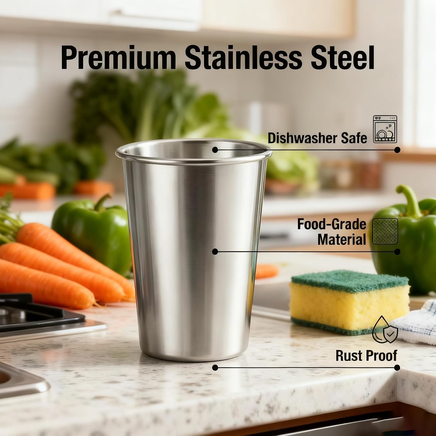 Stainless Steel Cups & Pint Tumblers Set of 8 - 4 Pack 8 oz + 4 Pack 16 oz Stackable, BPA Free Unbreakable 304 Metal Drinking Glasses for Children & Adults, Indoor Outdoor Picnic Travel Camping - Image 3