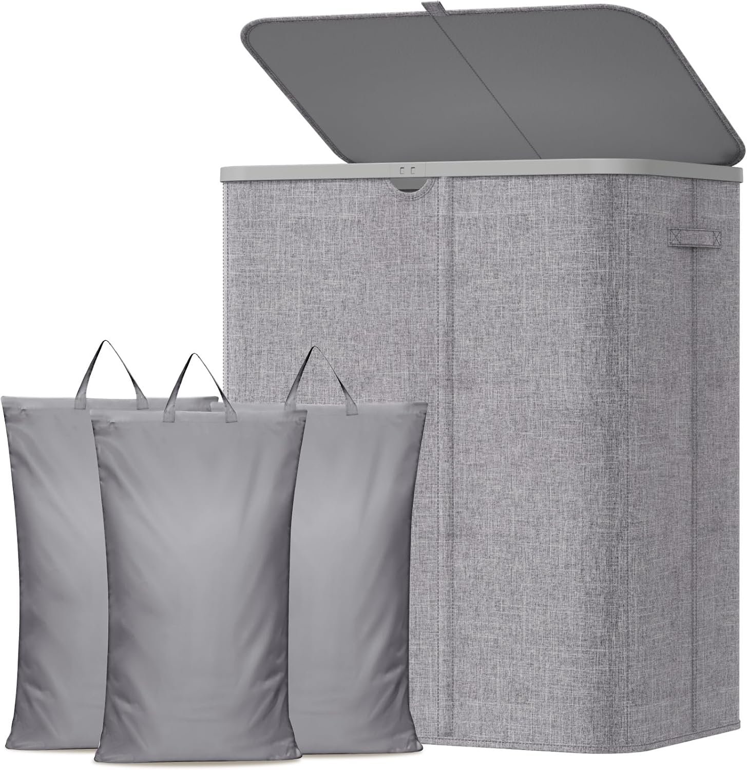 Lifewit 185L 3 Section Laundry Hamper with Lid, Laundry Basket, Light Gray