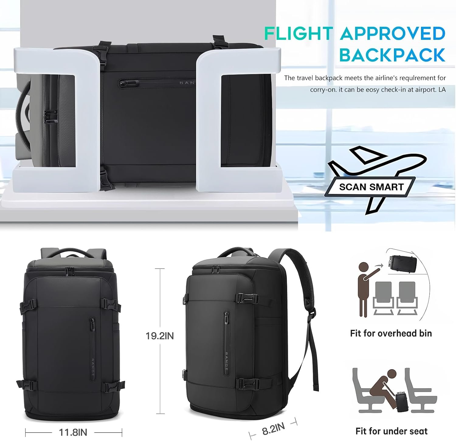 BANGE 40L Travel Backpack with Shoe Compartment, Large Capacity Weekender Bag Daypack Fits 17.3 Inch Laptop, Carry-on Luggage Backpack with Water Bottle Holder for Traveling, Hiking, Business - Image 2