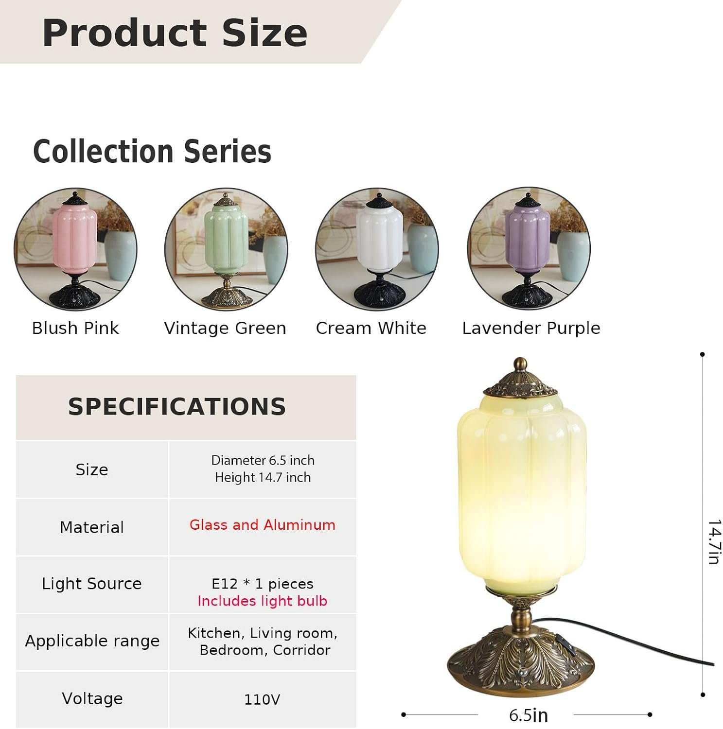 Milk Glass Touch Table Lamp, Elegant Green Jadeite Glass Bedside Desk Lamp 3 Way Dimmable with USB C+A Charging Ports - Bedroom Nightstand & Living Room Essential, 4W Bulb Included (Green, 6.5) - Image 5