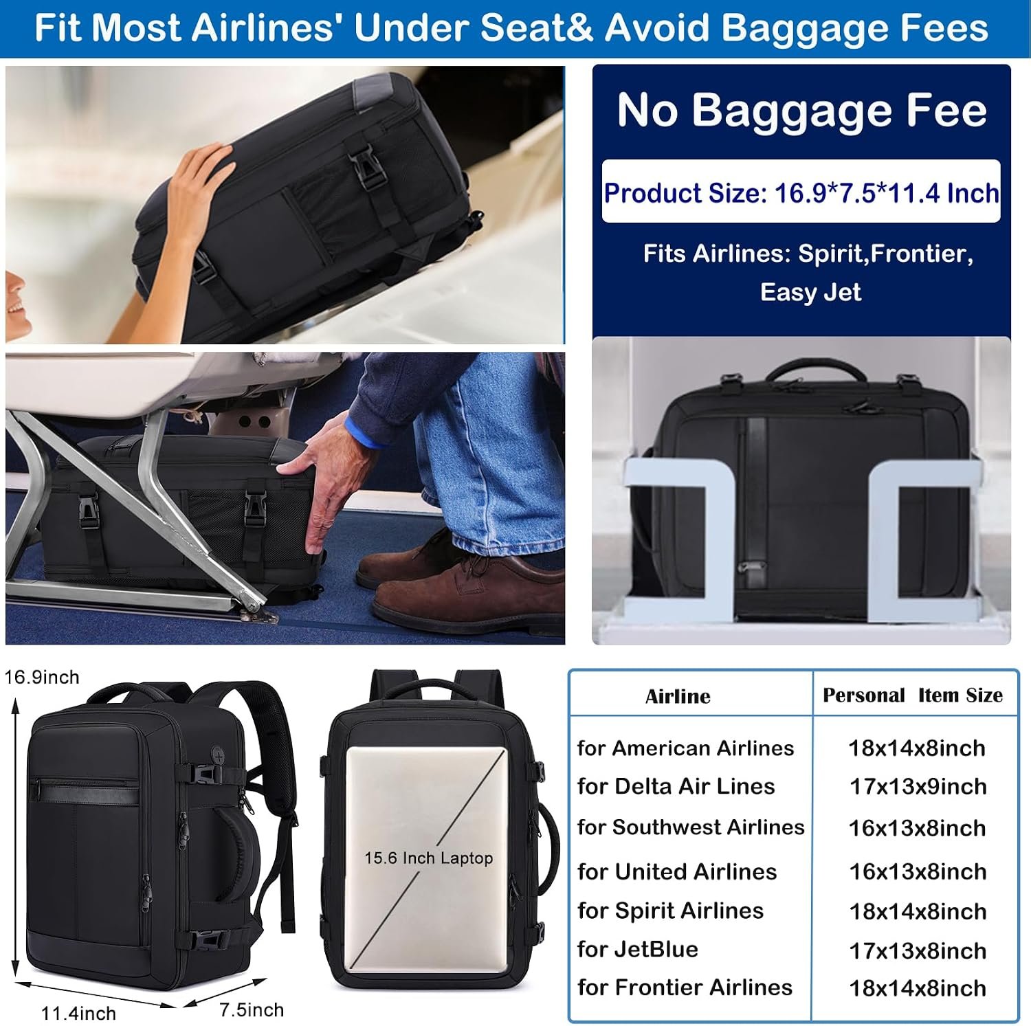 EZUOLA Travel Backpack for Men,TSA Carry On Backpack Flight Approved - Image 2