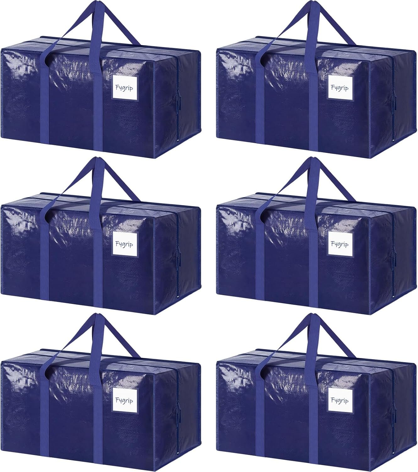 6 Pack Extra Heavy Duty Large Moving Bags with Strong Zipper, Dark Blue