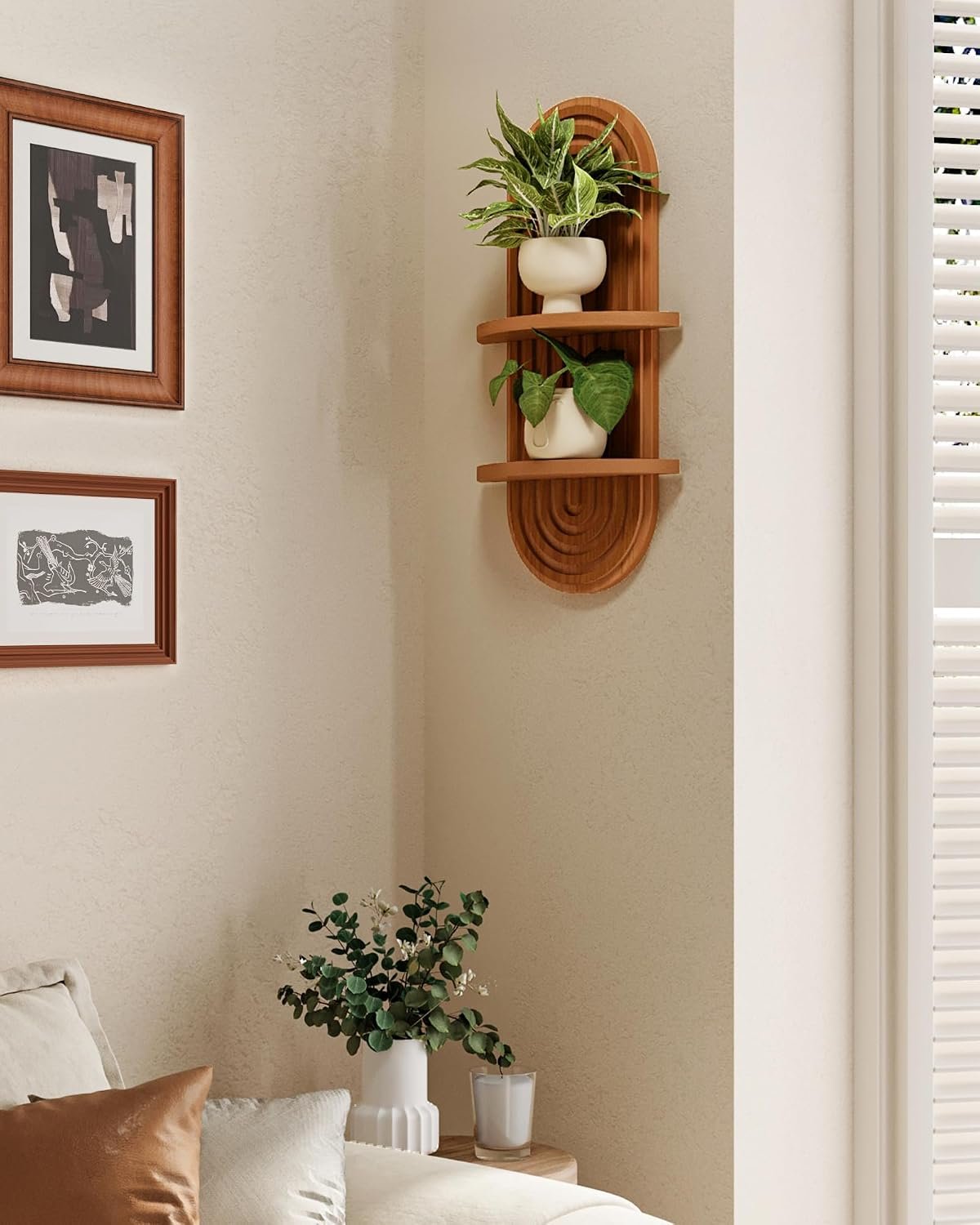 Bamworld Boho Wall Decor Plant Wall Shelf Wood Plant Holder 2 Tier Brown - Image 4