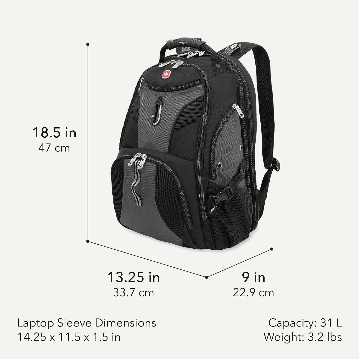 SWISSGEAR 1900 ScanSmart Laptop Backpack, Fits Most 17-Inch Laptops, TSA-Friendly Lay-Flat Design, RFID Protection, and Tablet Pocket, Black, 31L, 18.5-Inch - Image 2