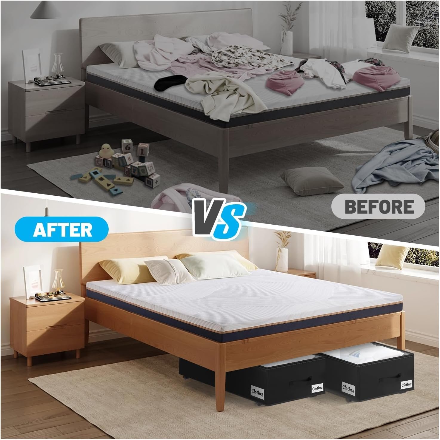 Under Bed Storage with Wheels, 2-Pack 10" Height XXL 75L Rolling Storage Bins, Quick Assembly Underbed Shoe Storage Containers with Clear Lid & Label, Dorm Under Bed Drawers for Clothes, Shoes, Grey - Image 8