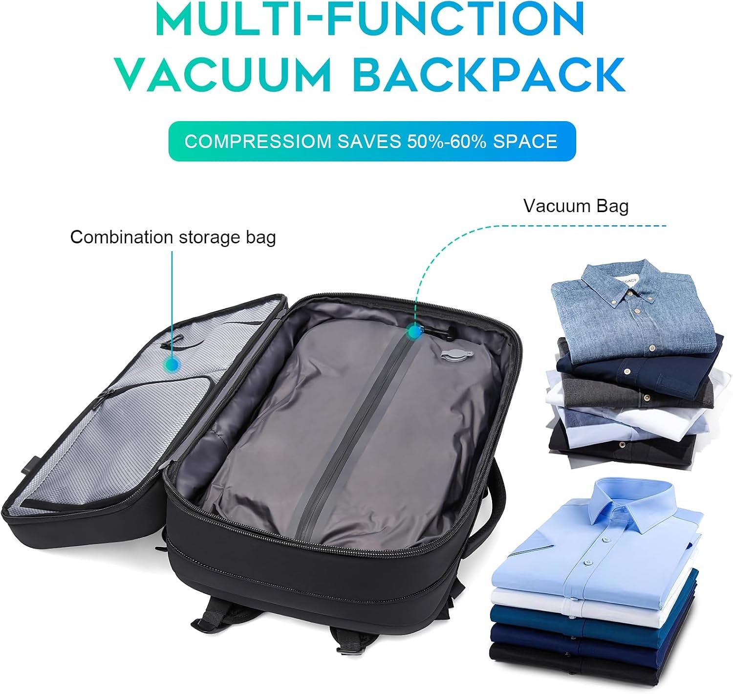 BANGE Air Vacuum Backpack with Pump,Seal Air Packing Vacuum System Compression with Anti Theft Lock, Expandable Large Capacity Backpack for Travel… - Image 3