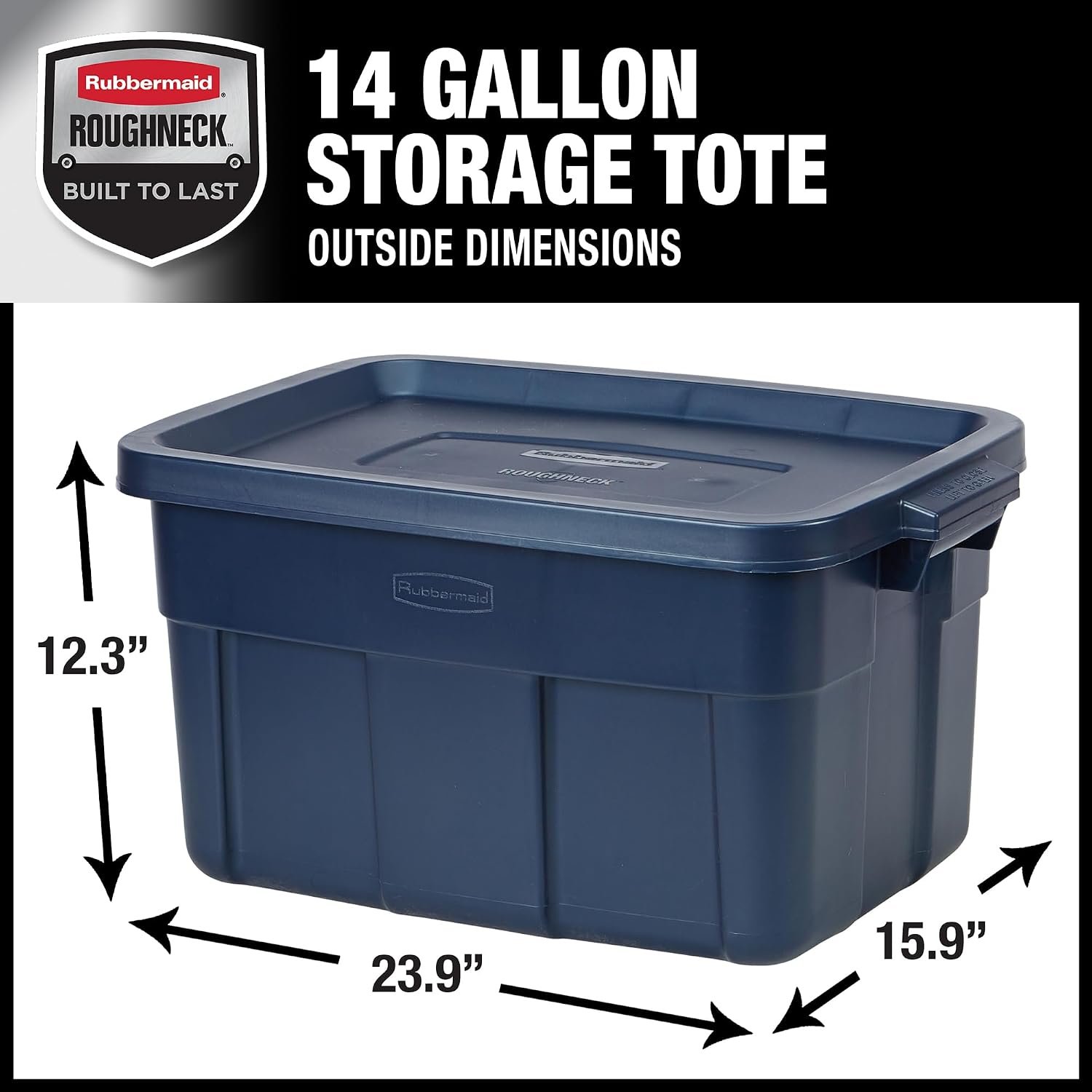Rubbermaid Roughneck Tote 14 Gal, 6 Pack, Made in USA, Dark Indigo Metallic, Rugged Plastic Stackable Storage Bins with Lids and Handles - Image 3