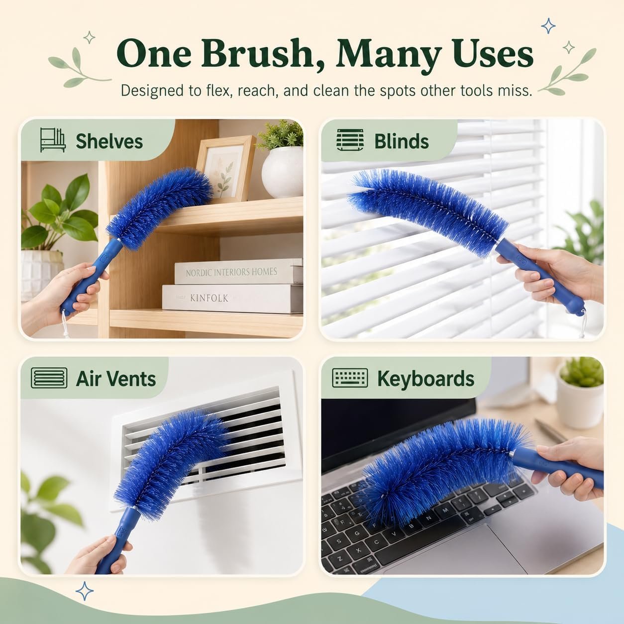 2026 New Bendable Microfiber Duster, Upgrade Reusable Bendable Cleaning Brush for Home Electric Fan Air Conditioner Car Vent Curtains Cleaner(Blue) - Image 4