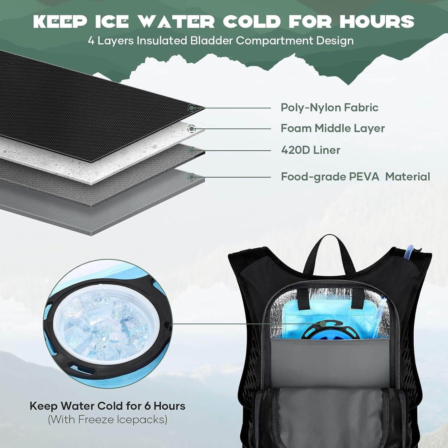 Maelstrom Lightweight Hydration Hiking Backpack with 2L/3L Water Bladder - Image 3