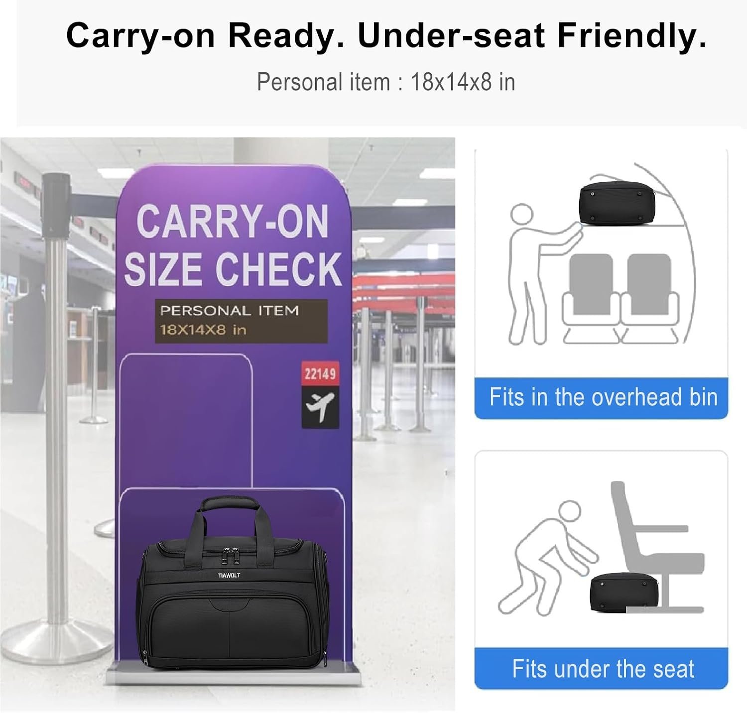 Foldable Carry-On Luggage Bag Lightweight & Durable Overnight Weekender Duffle Carry On Bag with Luggage Sleeve Hospital Bag or Airplane Travel Bag for Women and Men,Black - Image 8