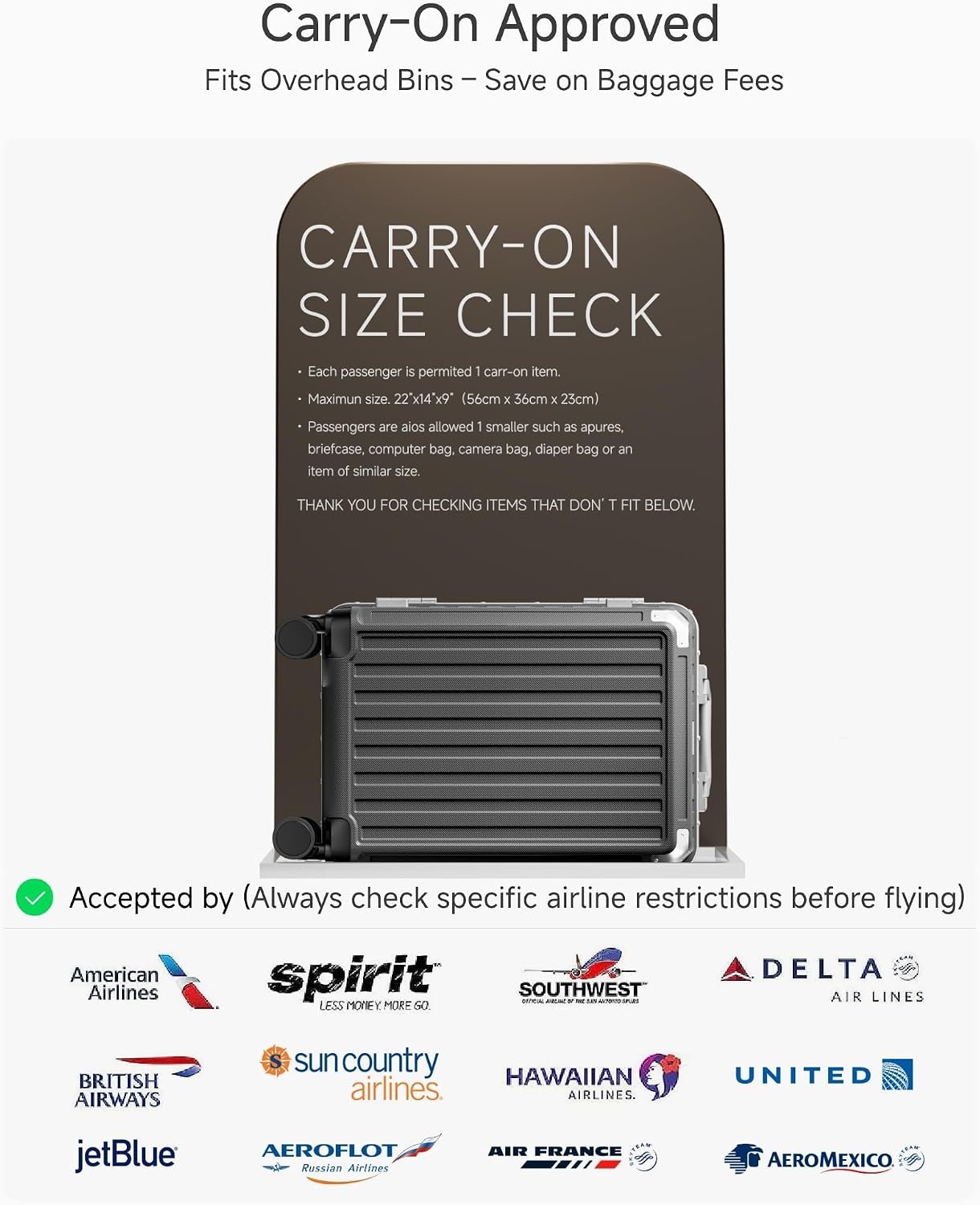 LUGGEX 20 Inch Zipperless Carry On Luggage, Charcoal Metallic - Image 3