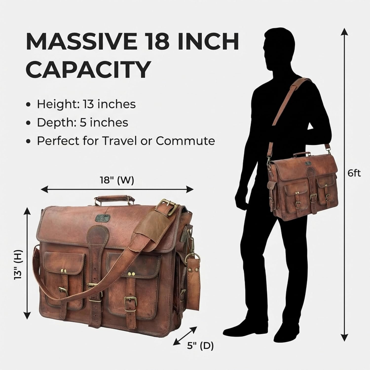 cuero Leather Messenger Bag for Men, 18 Inch Laptop Crossbody, Handmade Leather Shoulder Satchel Bag for Men, Full Grain Business Briefcase for Office/Work/Travel - Vintage Brown - Image 4