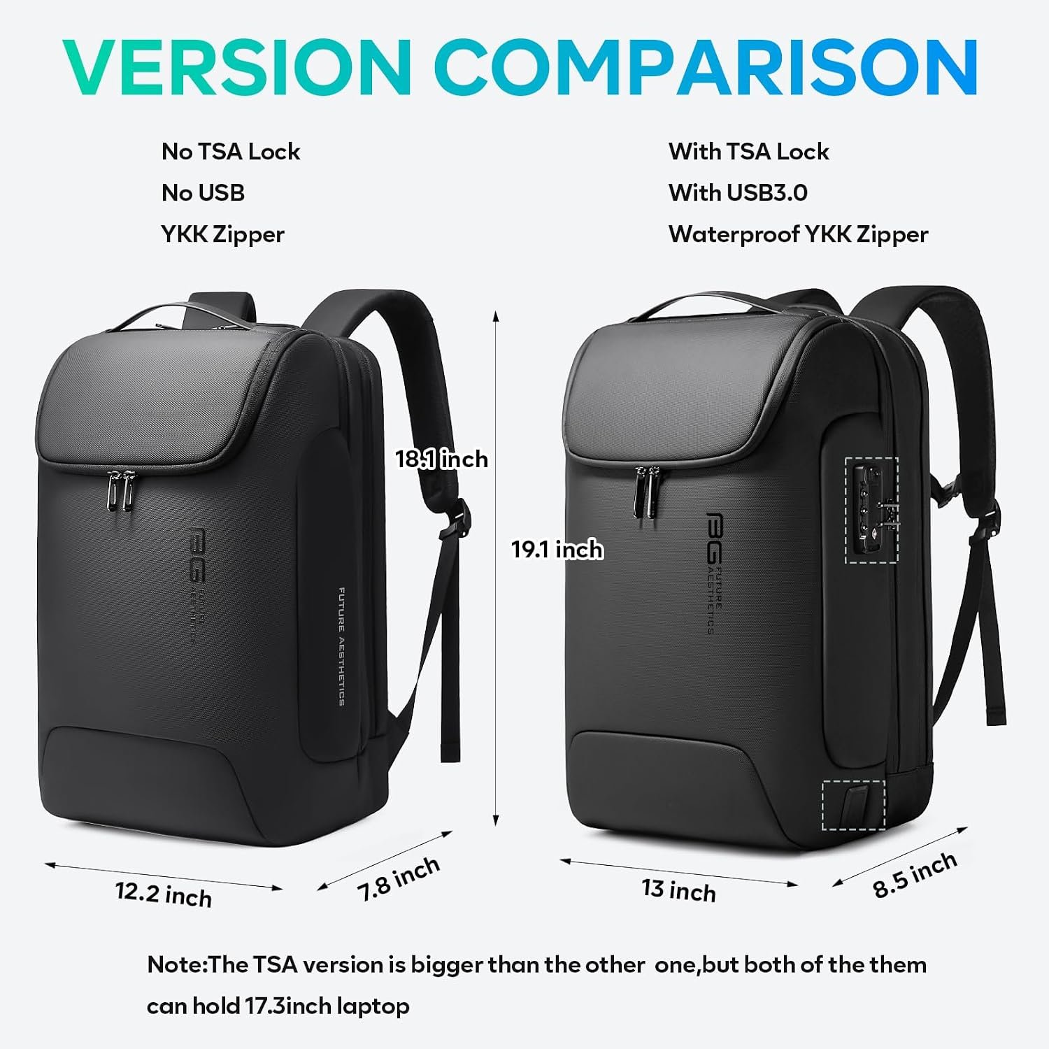 BANGE Men's Anti-Theft Backpack,Waterproof Fashion Travel Backpacks,High Tech Backpack with USB3.0 Charging Port,Business Laptop Backpack Fits 17.3 Inch Notebook… - Image 9