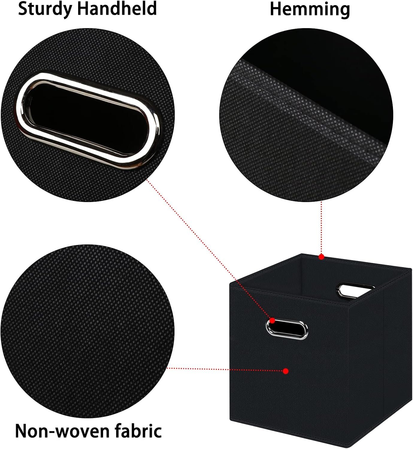 Black Foldable Storage Cubes Bins , Fabric Storage Box Cubes Organizer Baskets with Dual Handles for Home Organizer (Black) - Image 7