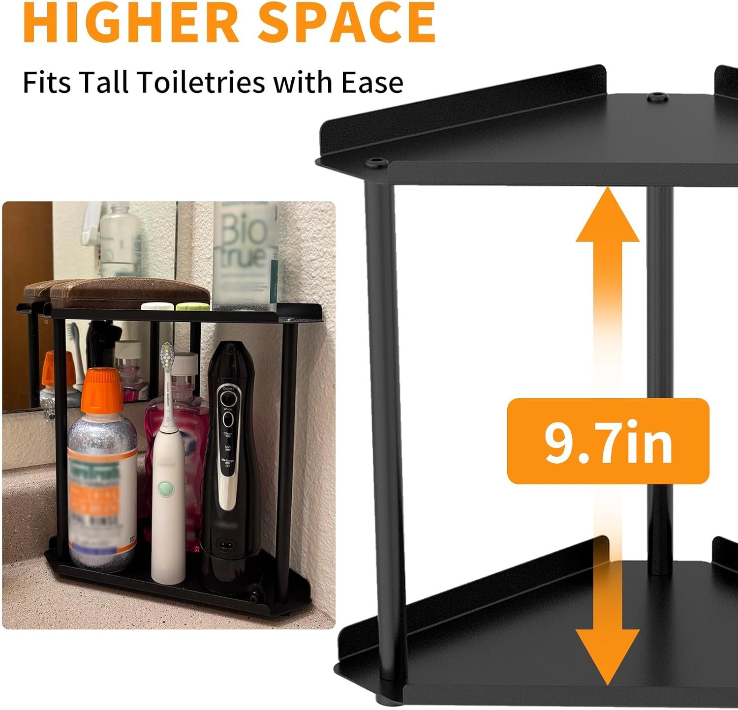 Jesginboo 2 Tier Bathroom Counter Organizer, Vanity Organizer Corner Shelf - Image 4