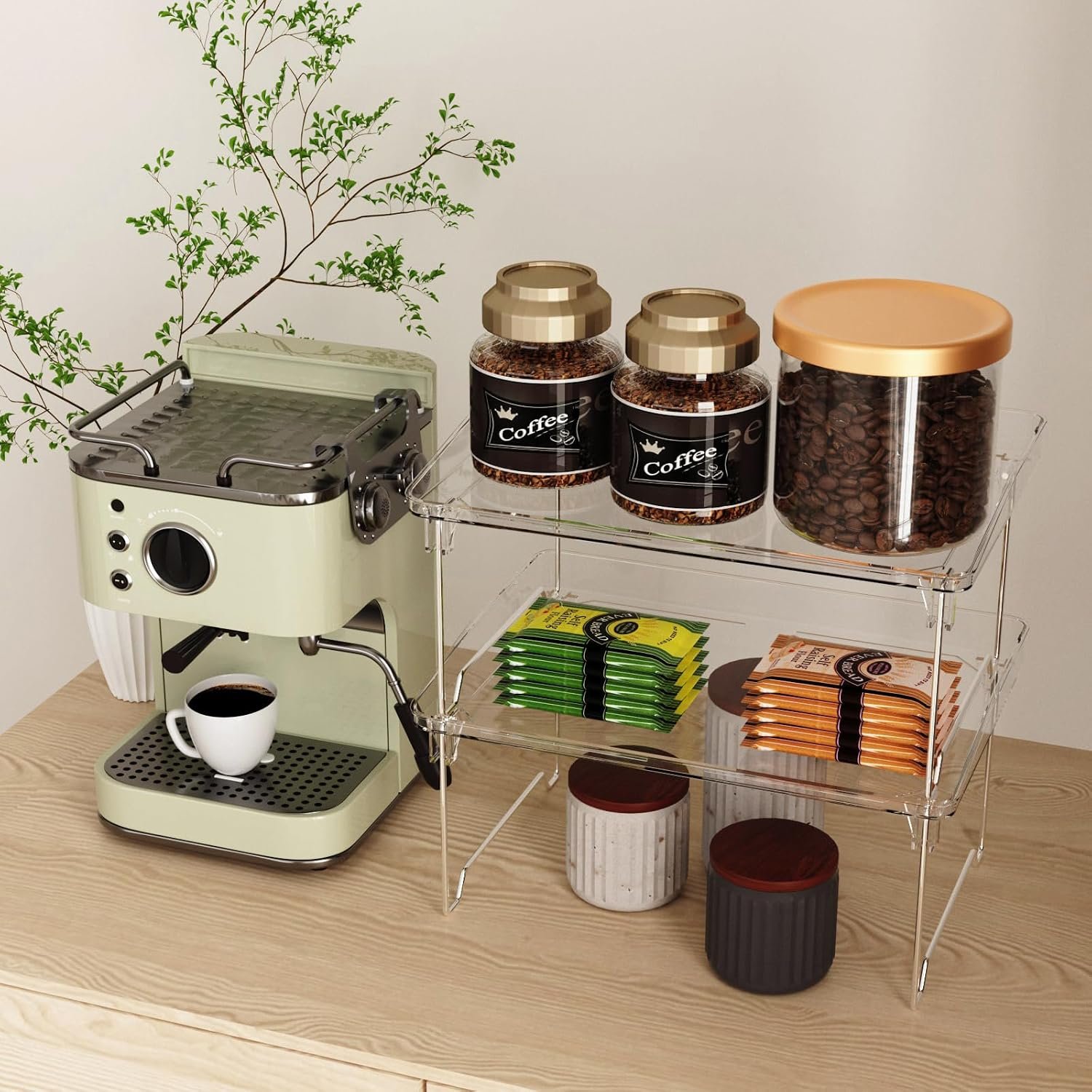 STARLATTA 2 Pcs Cabinet Organizer Shelf, Stackable Kitchen Counter Shelves, Spice Rack,Countertop Organizers, Clear Plastic Storage Shelves Rack for Makeup,Bathroom,Cupboard,Desk,Pantry Organization - Image 7