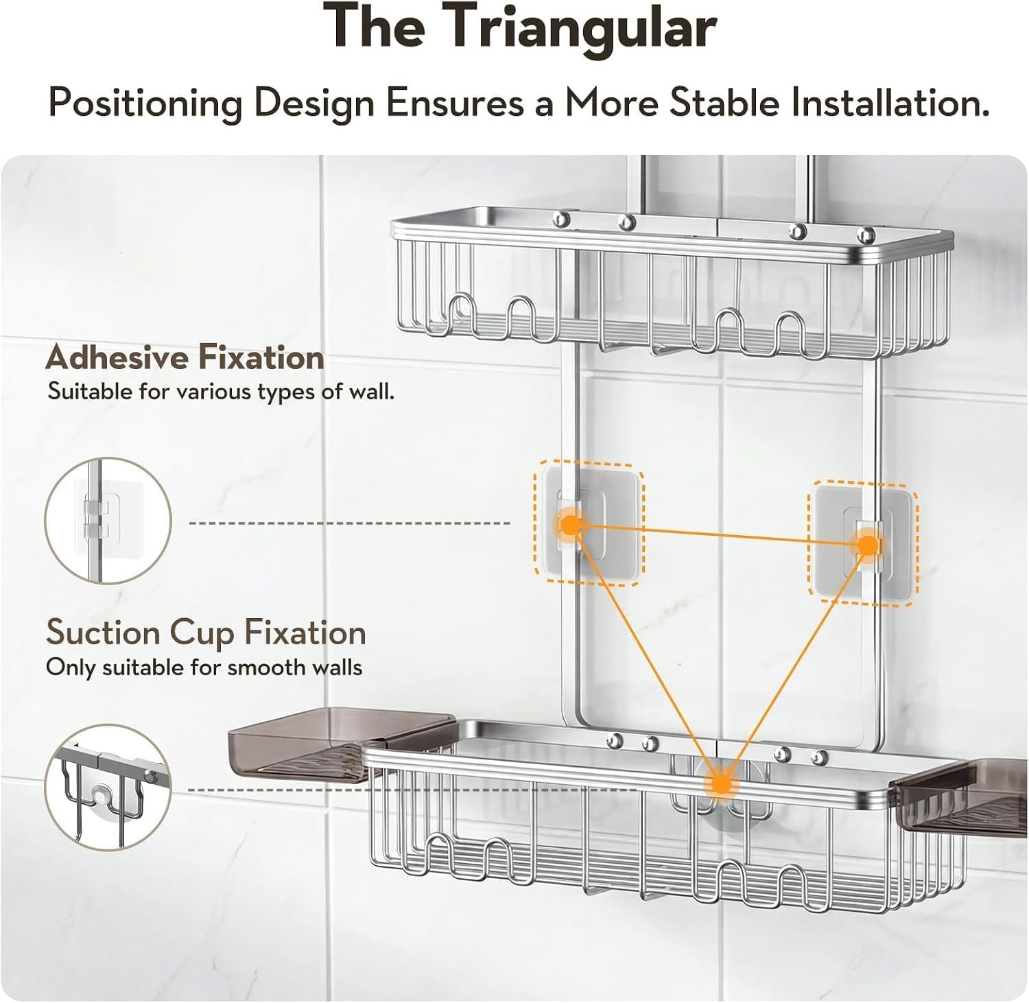 Shower Caddy Hanging, Never Rust Shower Organizer Hanging, Aluminum Shower Racks for Inside Shower with Hooks for Razor, Bathroom Organizers and Storage with Soap Holder, Bright Silver - Image 8