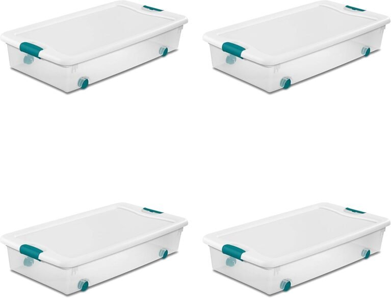 Sterilite Wheeled Latching Box w/ Lids for Home & Office, 56 Quart, 4-Pack