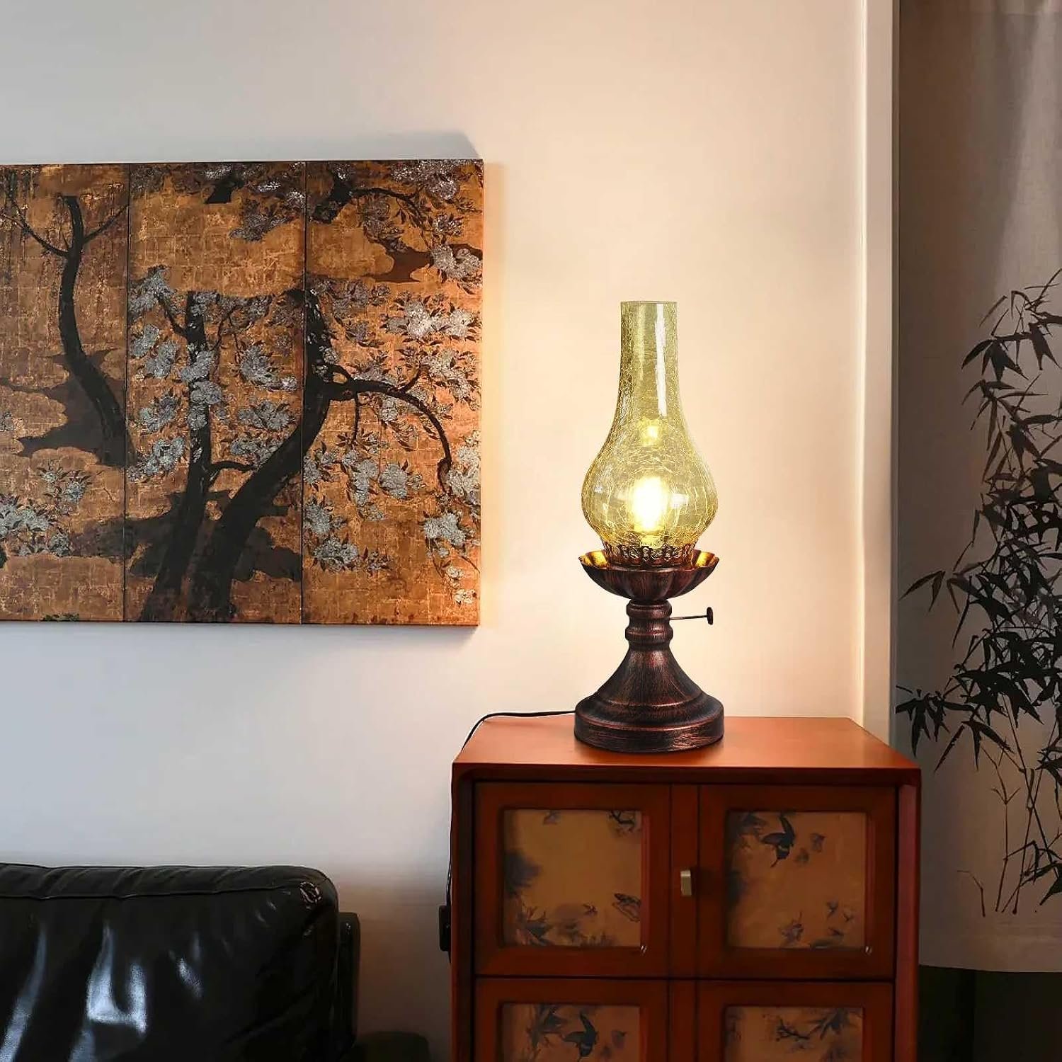 Vintage Table lamp Antique Rustic Farmhouse Desk Lamps Western Victorian Crackled Glass Design Bedside Lamps Living Room Bedroom Studio (Amber) - Image 4