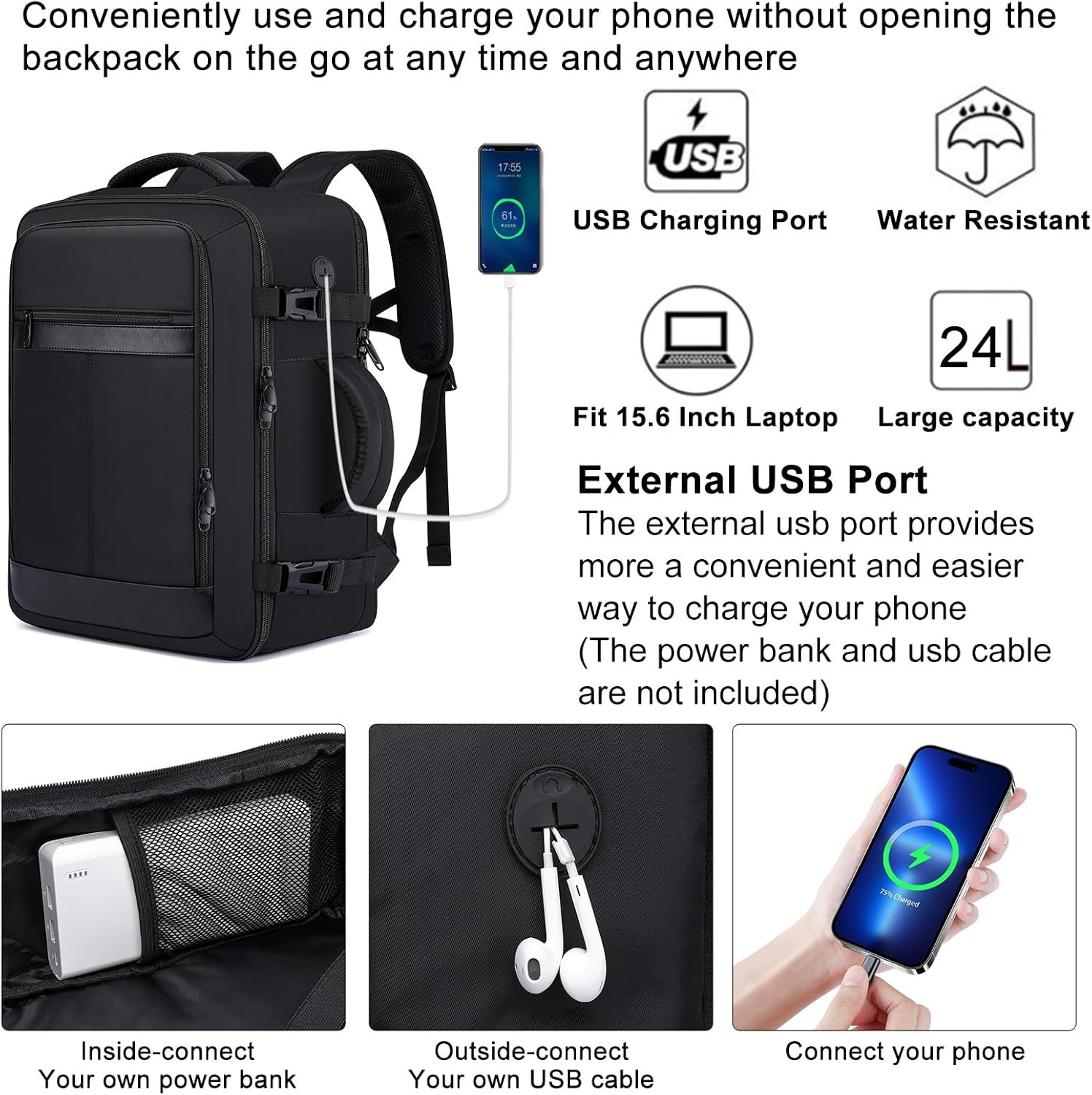 EZUOLA Travel Backpack for Men,TSA Carry On Backpack Flight Approved - Image 5